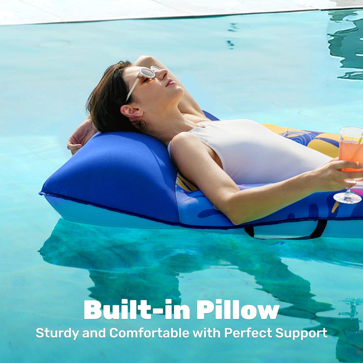 SLOOSH XL Fabric Lounger - 68x34 in Blue Inflatable Pool Float with Headrest