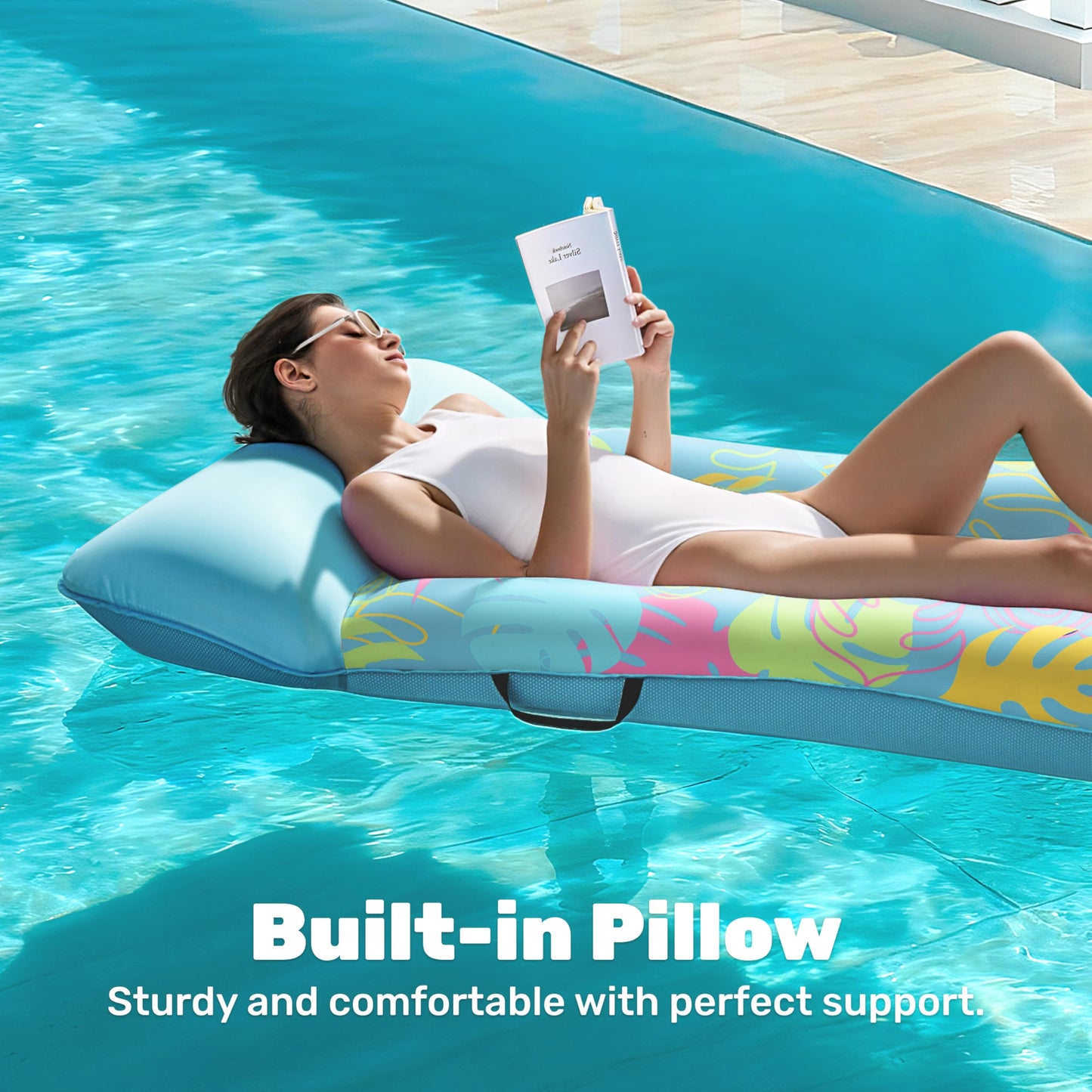 SLOOSH XL Fabric Covered Pool Float Lounger – 68x34 in, Headrest, Ultra Comfort