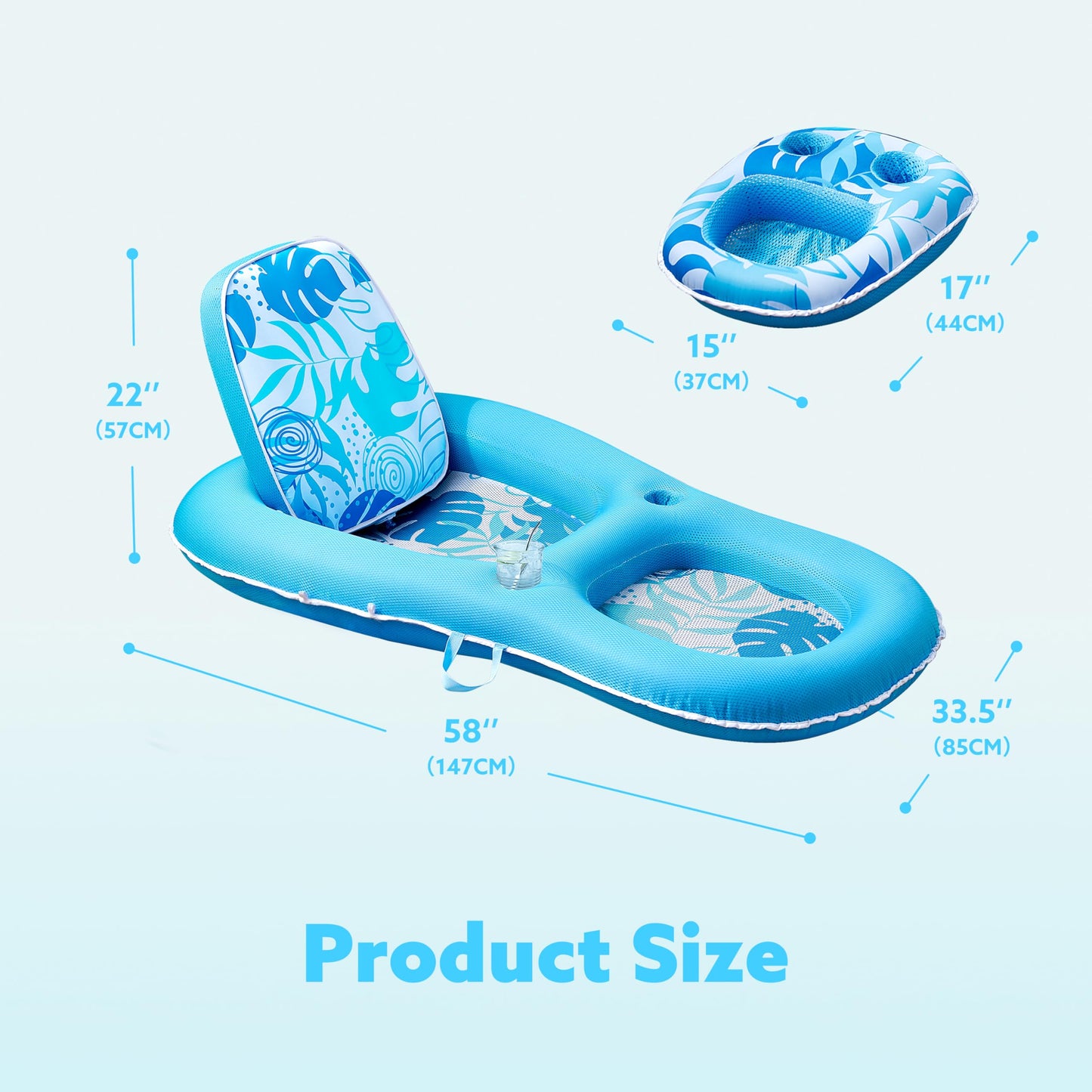 Sloosh Pool Floats Lounger – 2-in-1 Fabric Pool Float with Cup Holders (Blue)