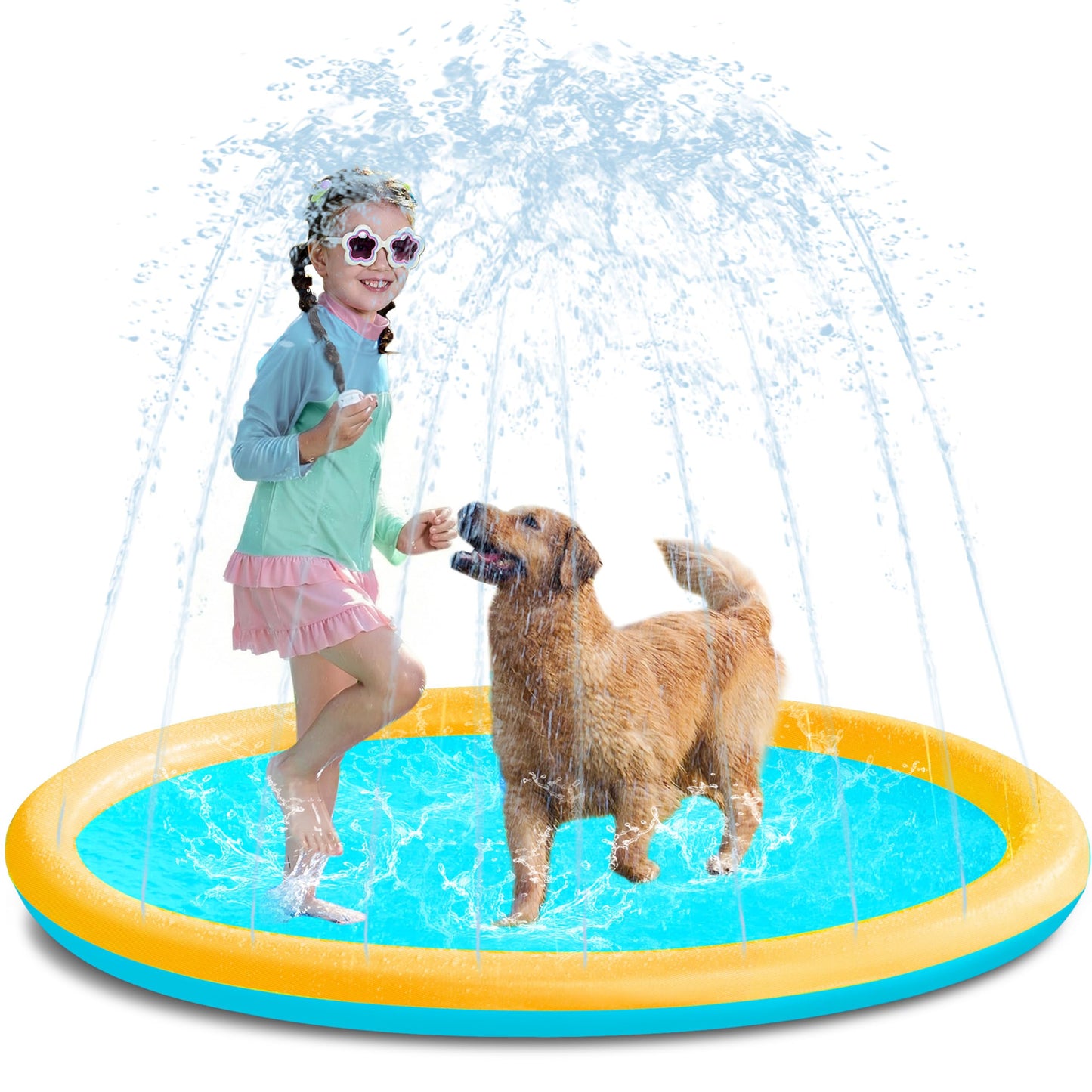 SLOOSH 60-inch Non-Slip Splash Pad Sprinkler – Outdoor Water Play Mat (Orange & Blue)