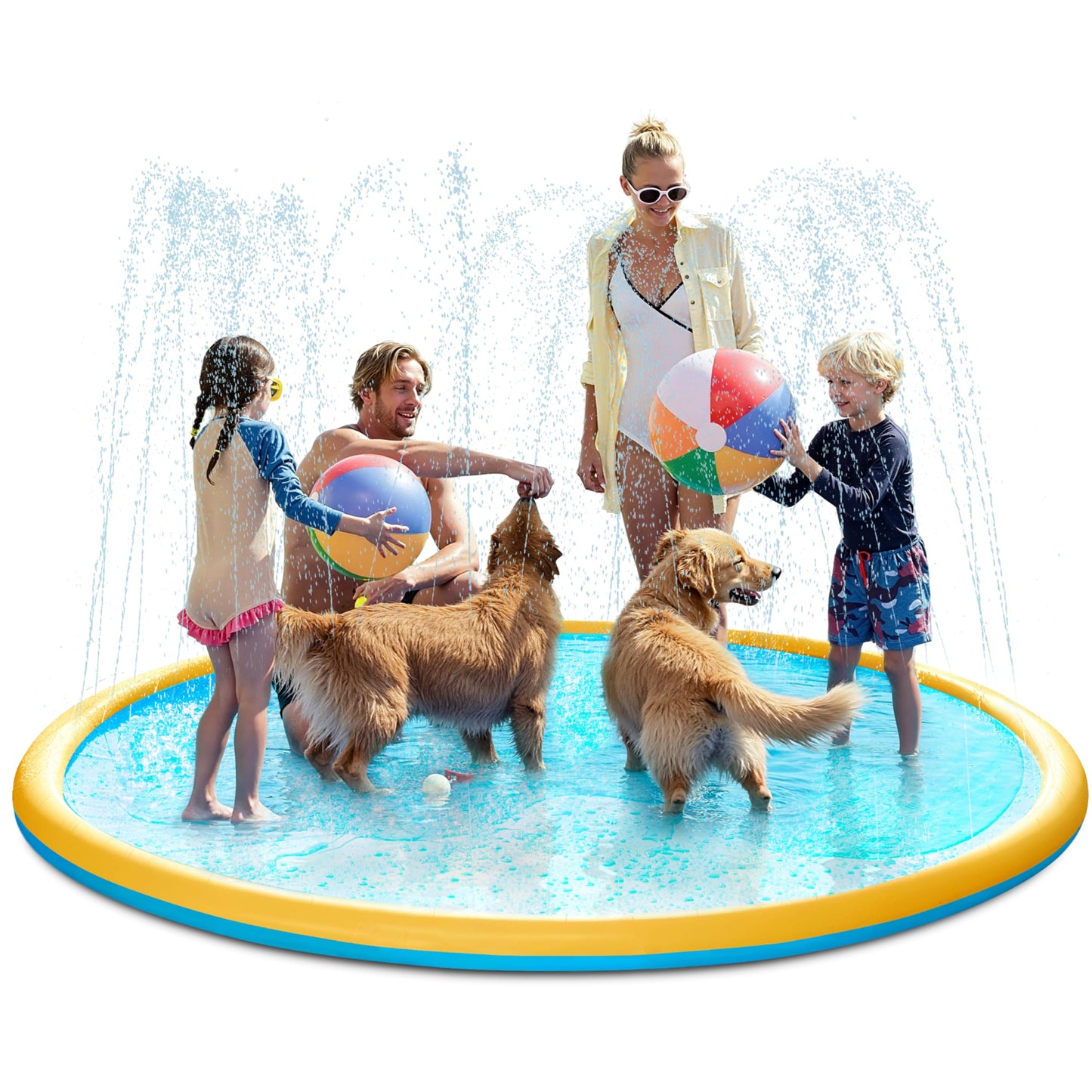 Sloosh 120-inch Non-Slip Splash Pad Sprinkler – Outdoor Water Play Mat (Orange & Blue)