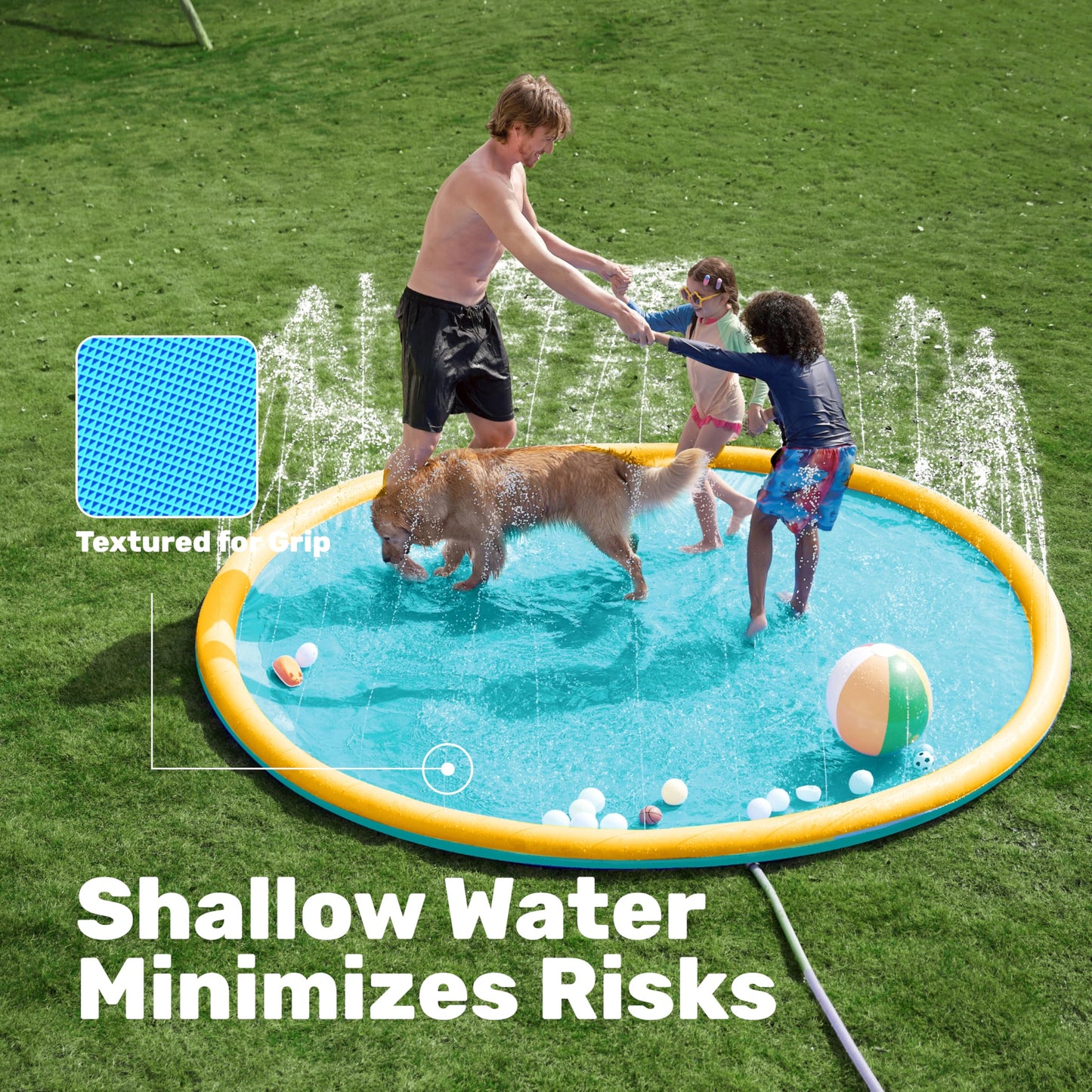 Sloosh 120-inch Non-Slip Splash Pad Sprinkler – Outdoor Water Play Mat (Orange & Blue)