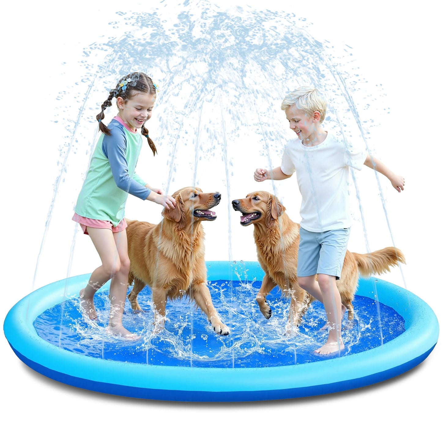 Sloosh 72-inch Non-Slip Splash Pad Sprinkler - Outdoor Water Play Mat for Kids, Pets & Parties