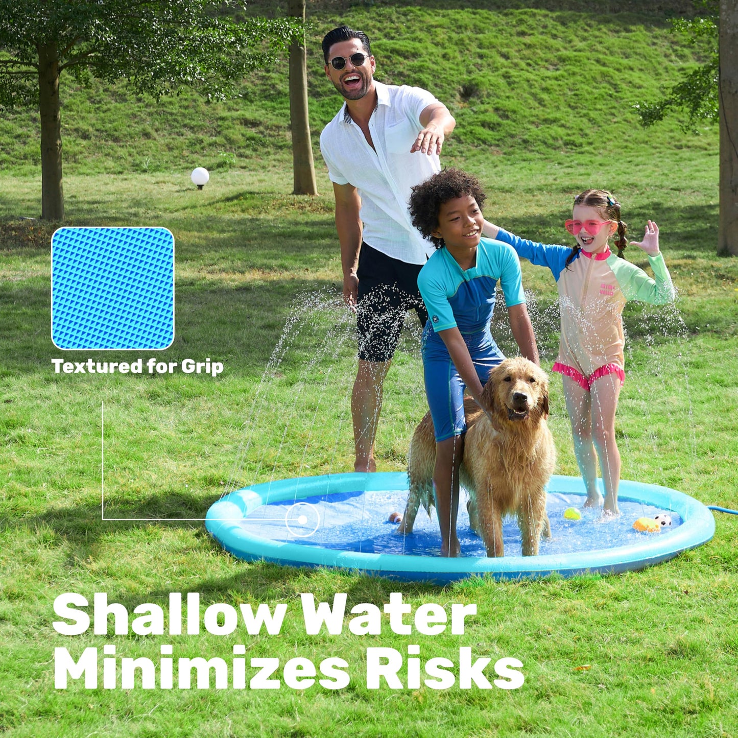Sloosh 72-inch Non-Slip Splash Pad Sprinkler - Outdoor Water Play Mat for Kids, Pets & Parties