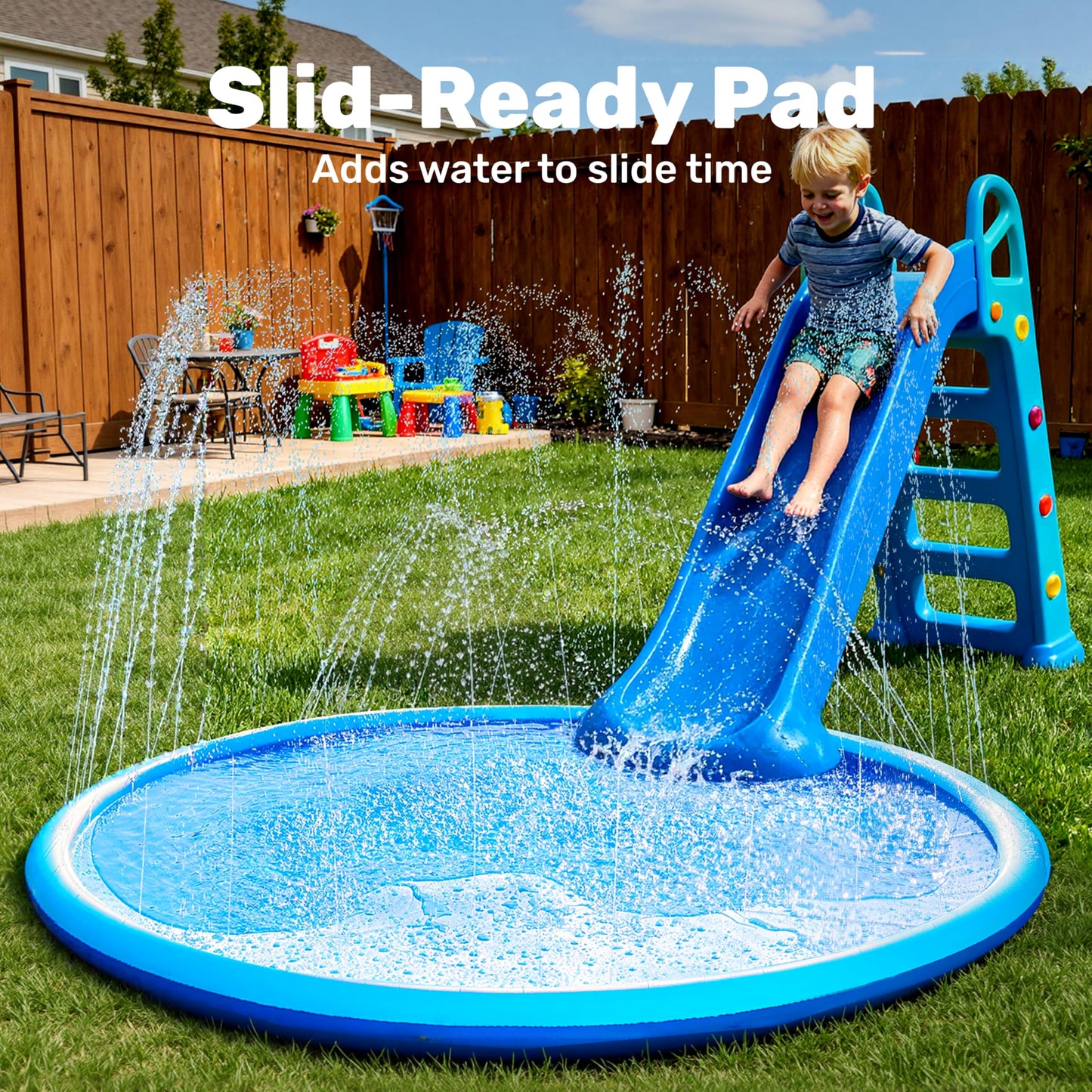 Sloosh 72-inch Non-Slip Splash Pad Sprinkler - Outdoor Water Play Mat for Kids, Pets & Parties
