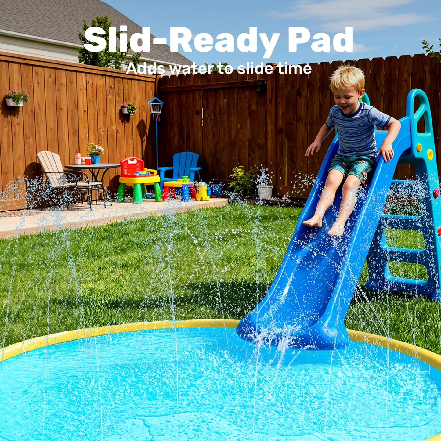 Sloosh 120-inch Non-Slip Splash Pad Sprinkler – Outdoor Water Play Mat (Orange & Blue)