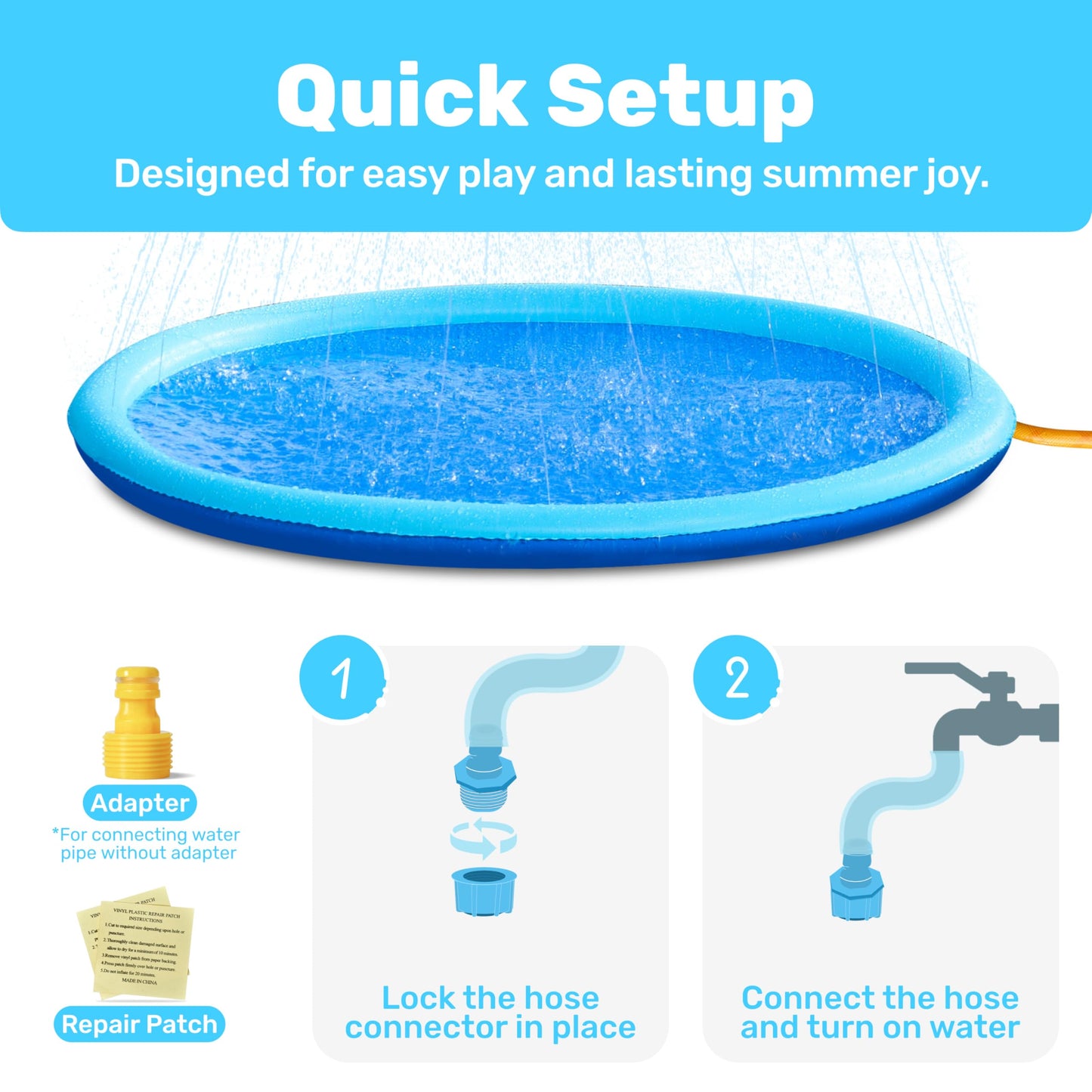 Sloosh 72-inch Non-Slip Splash Pad Sprinkler - Outdoor Water Play Mat for Kids, Pets & Parties