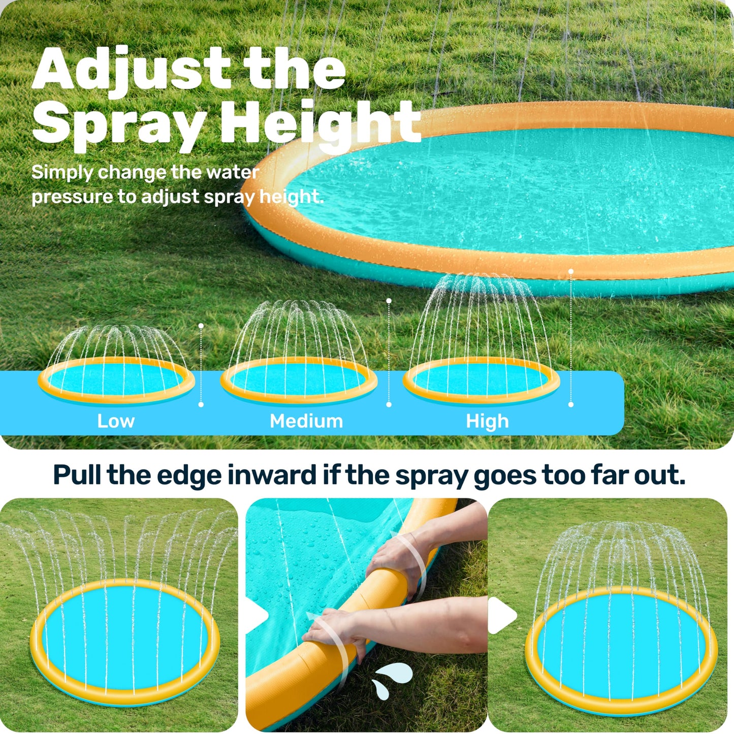 SLOOSH 60-inch Non-Slip Splash Pad Sprinkler – Outdoor Water Play Mat (Orange & Blue)