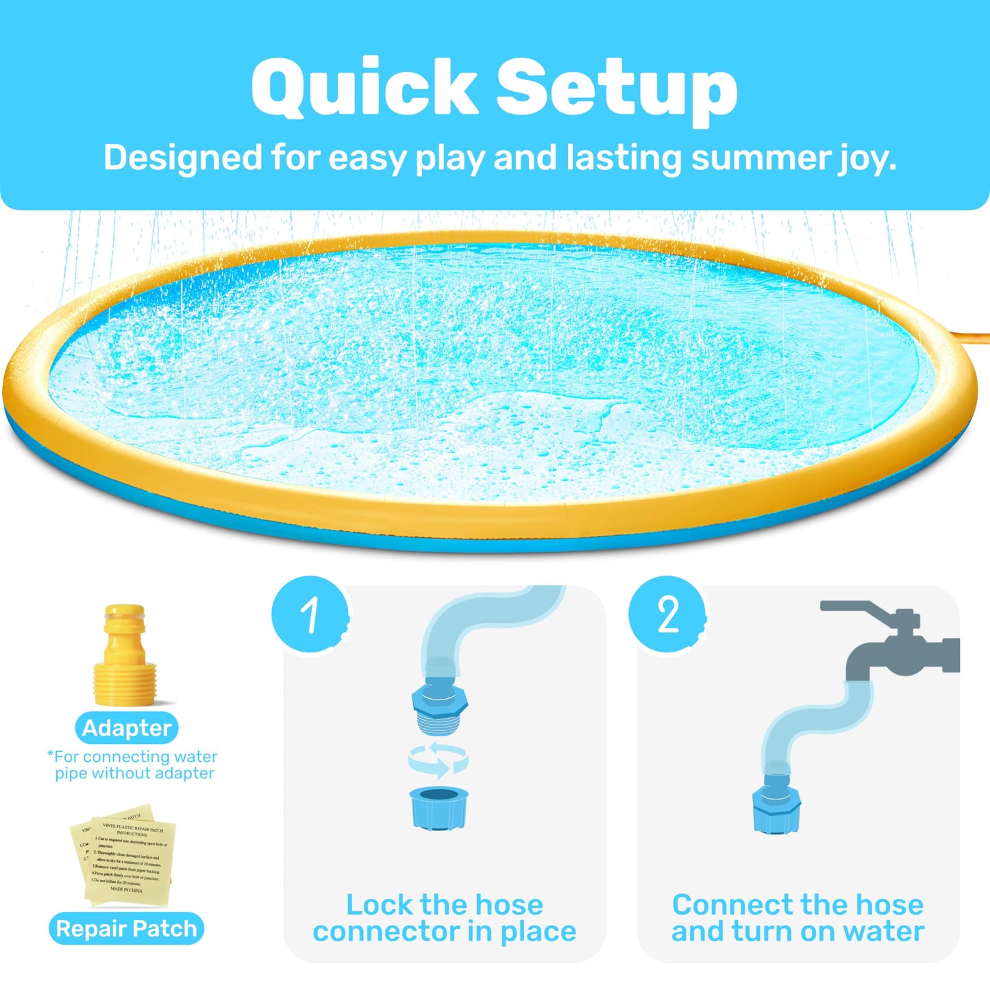 Sloosh 120-inch Non-Slip Splash Pad Sprinkler – Outdoor Water Play Mat (Orange & Blue)