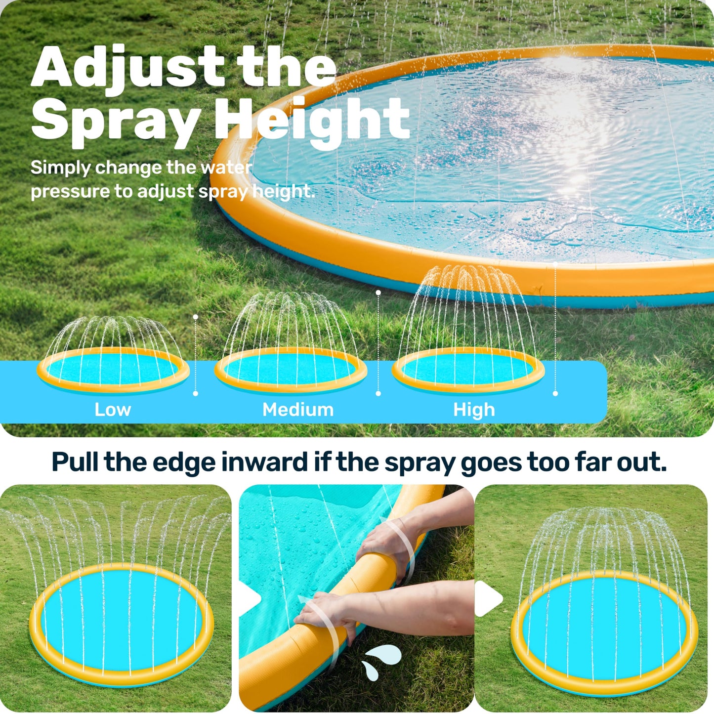 Sloosh 120-inch Non-Slip Splash Pad Sprinkler – Outdoor Water Play Mat (Orange & Blue)