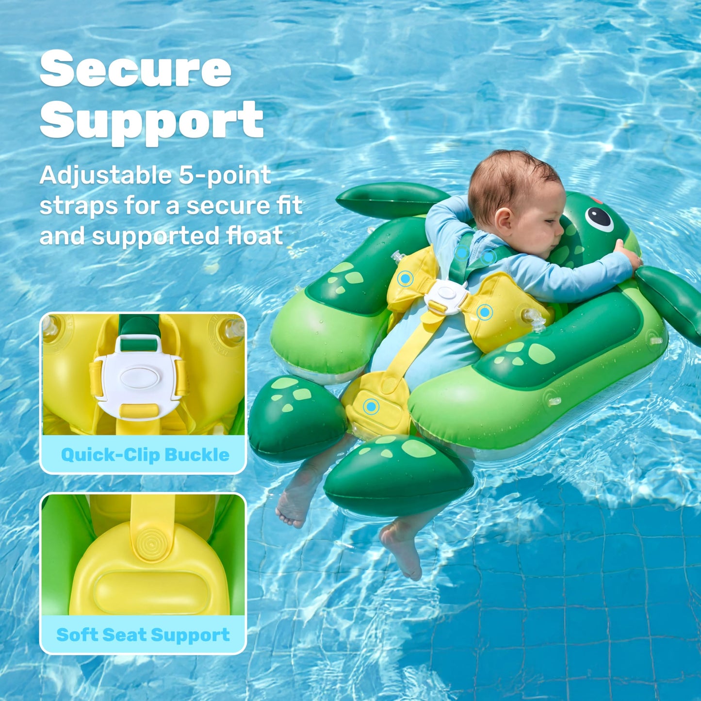 Sloosh Baby Swimming Float with Removable Sun Canopy – Sea Turtle Design (6-36 mo)