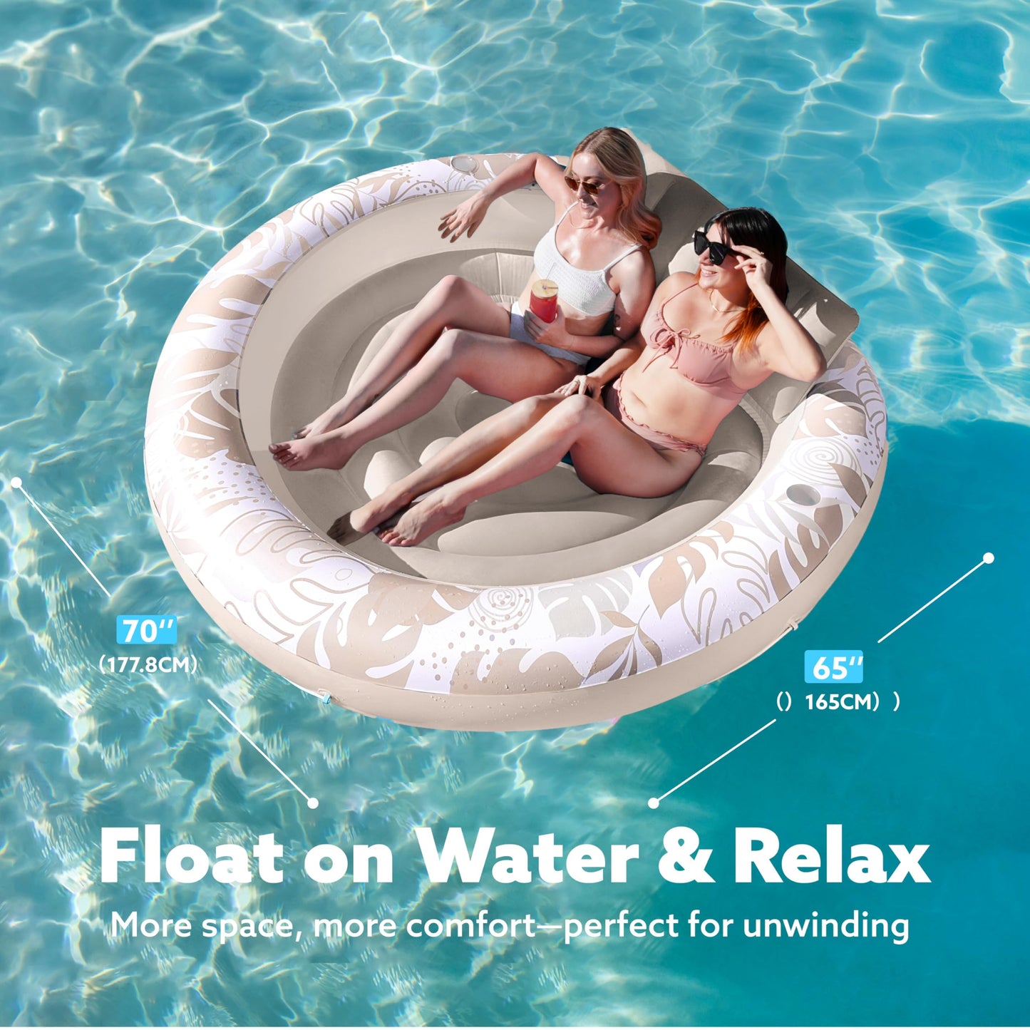 Sloosh Inflatable Tanning Pool Lounger Float – 72-Inch Round Sunbathing Bed with Pillow