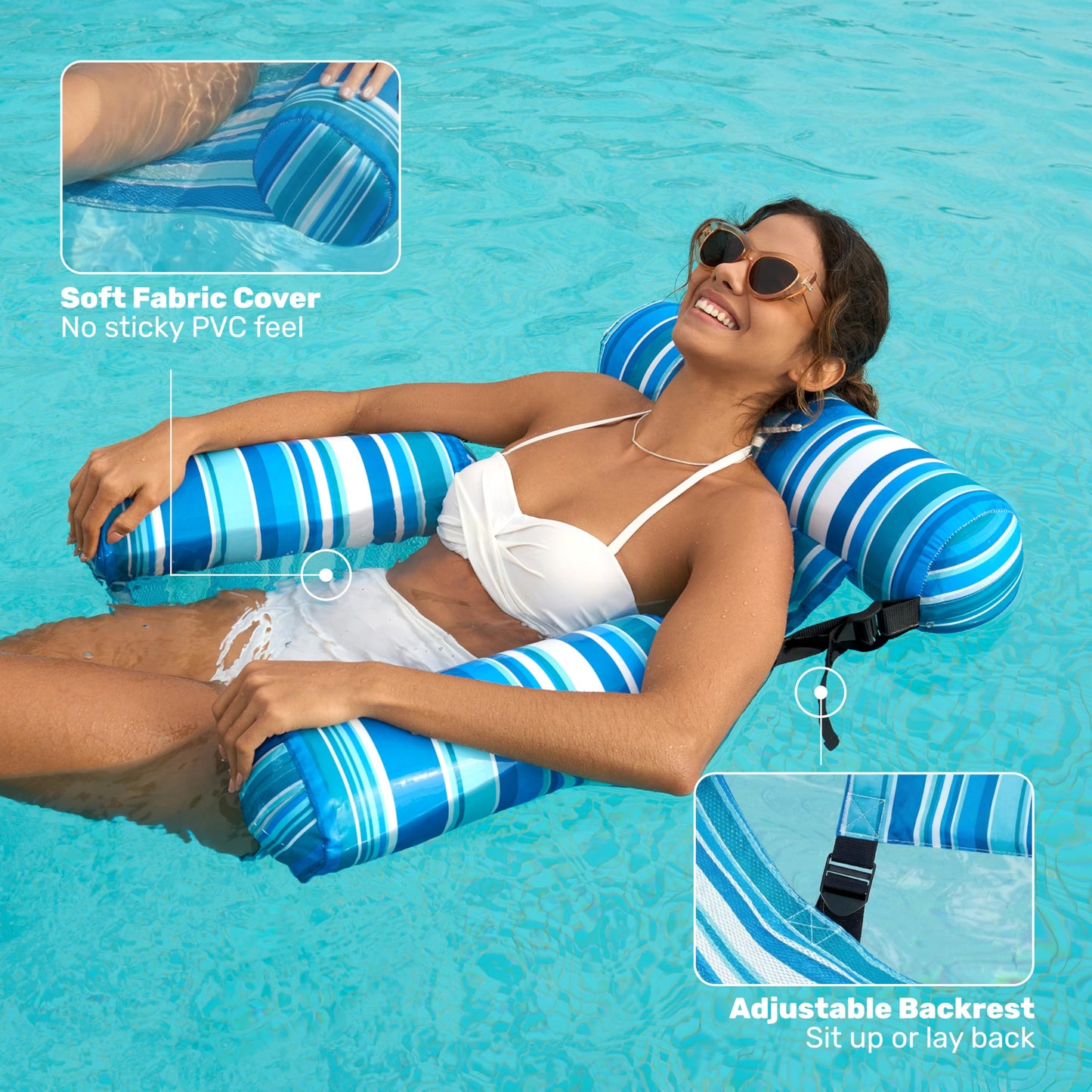 Sloosh Pool Floats Chairs (2-Pack) – Inflatable Lounge Chairs for Adults, Stripe Pattern