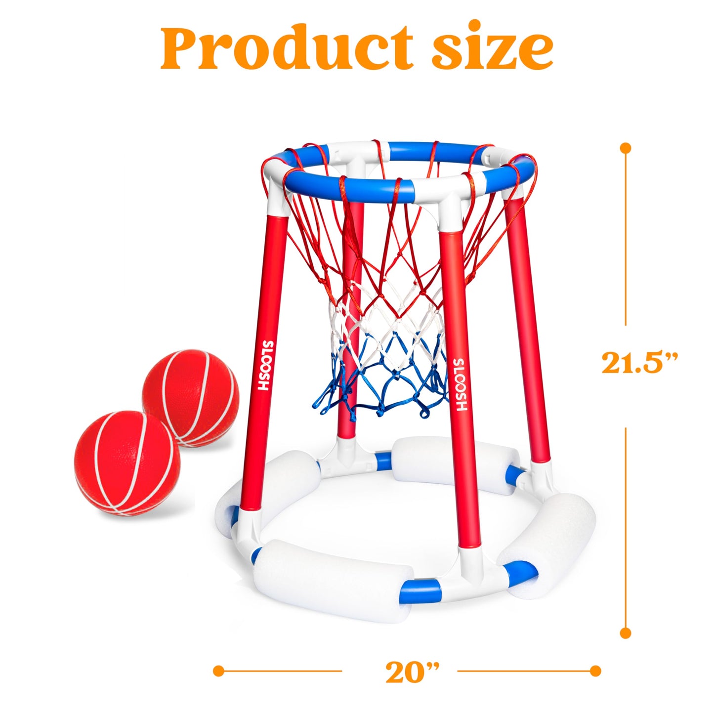 Sloosh Pool Basketball Hoop Set – Floating Pool Game with Balls & Pump (Red/Blue)