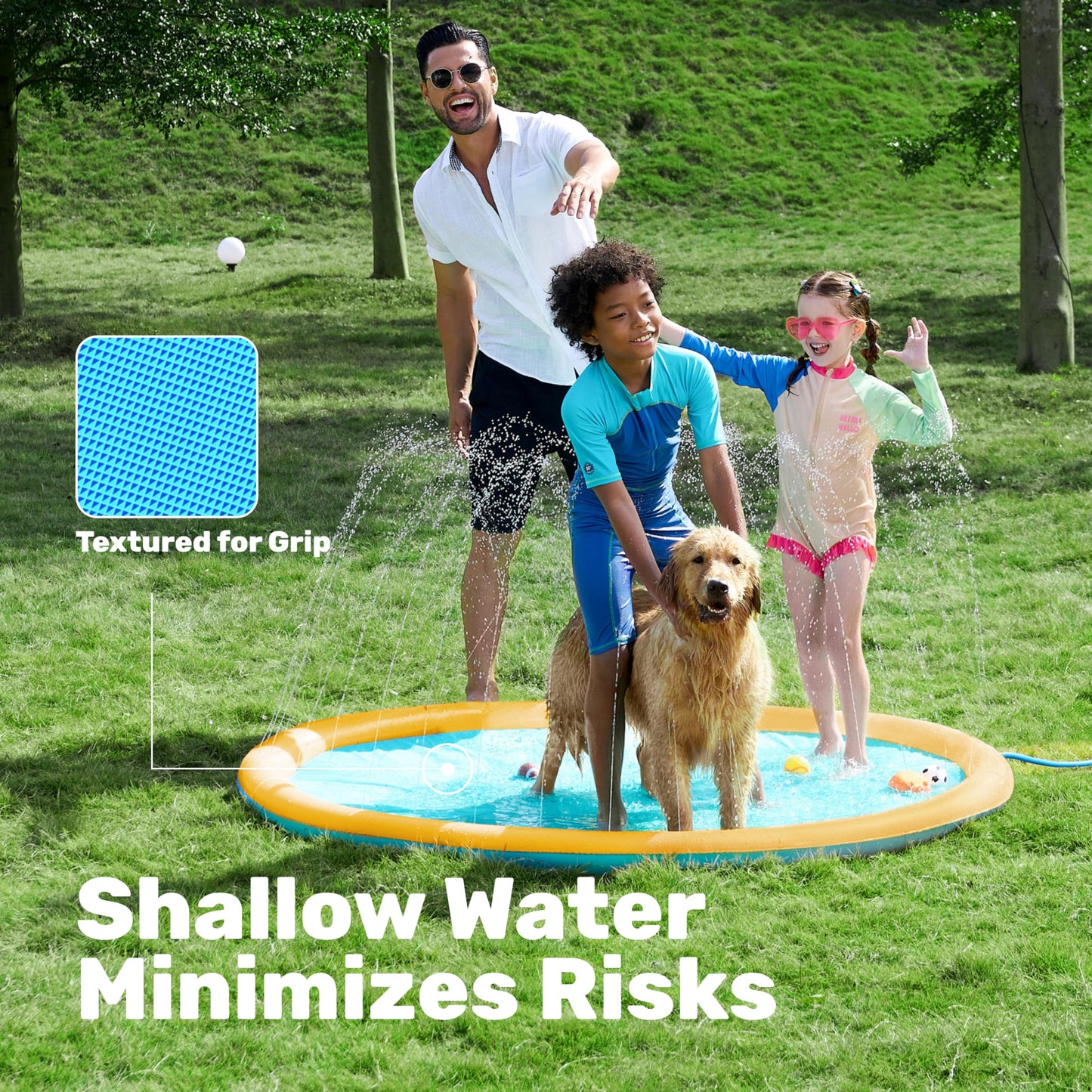Sloosh 72-inch Non-Slip Splash Pad Sprinkler | Outdoor Water Play Mat for Kids & Pets