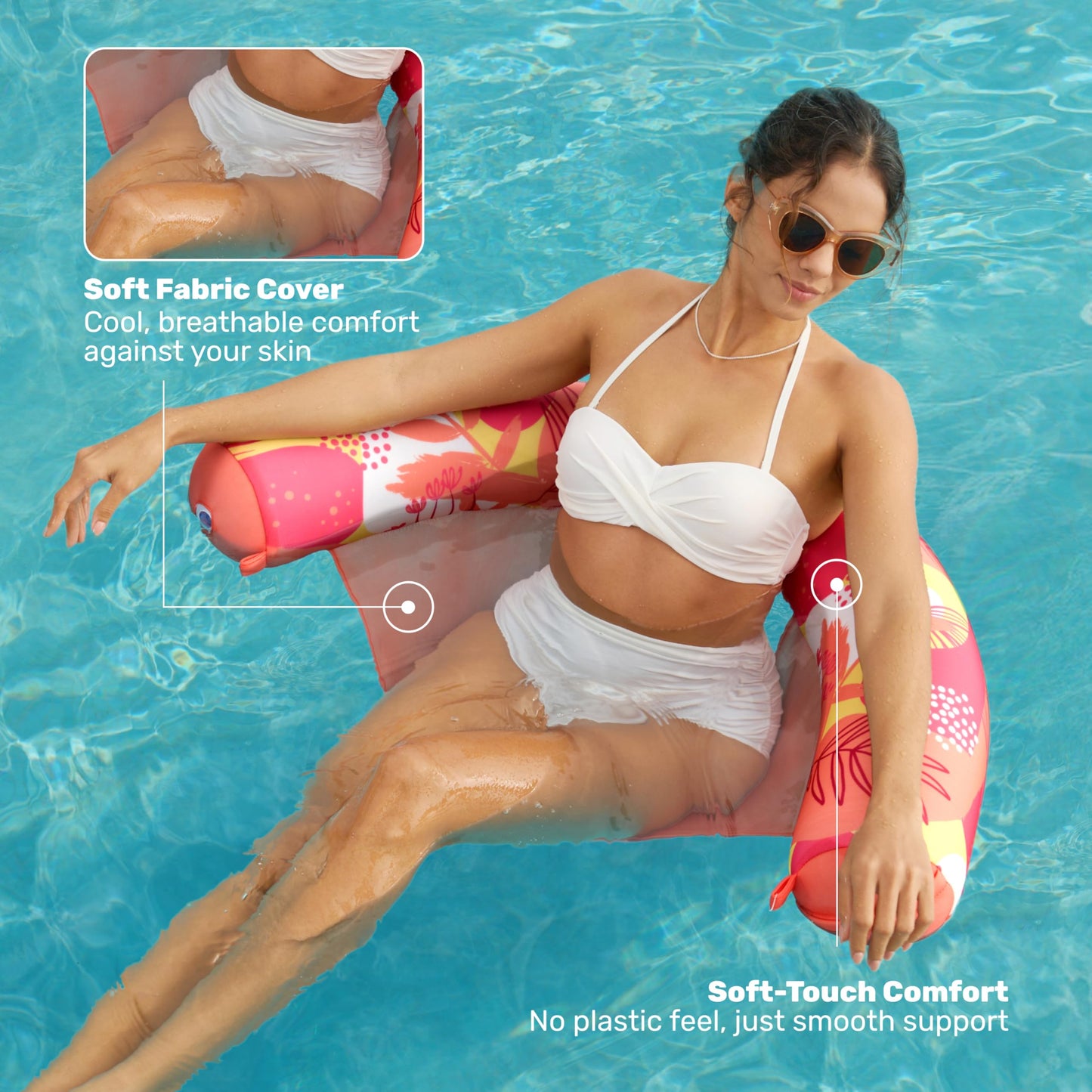 Sloosh Floral Noodle Pool Floats – 3 Pack Inflatable Sling Chairs (Orange/Yellow/Green)