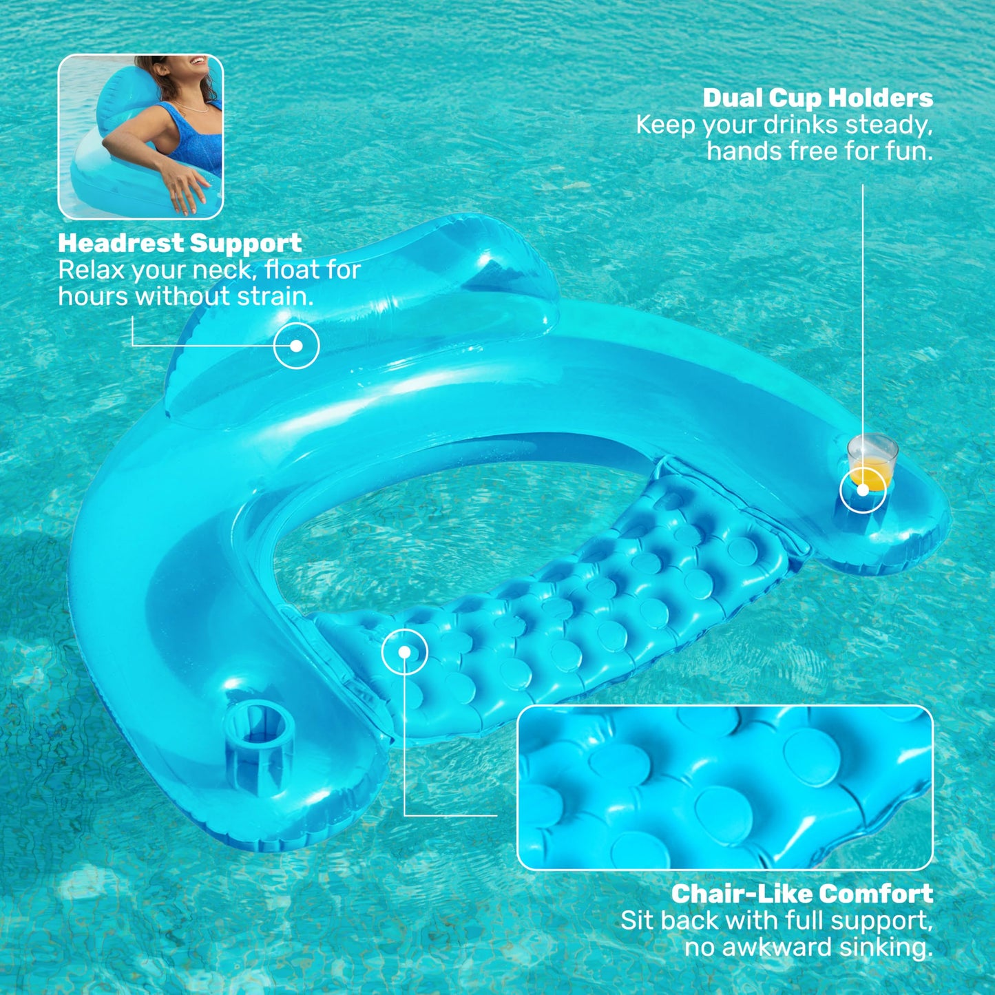 Sloosh Inflatable Pool Floats – 2 Pack Pool Chairs with Cup Holders (Blue & Green)