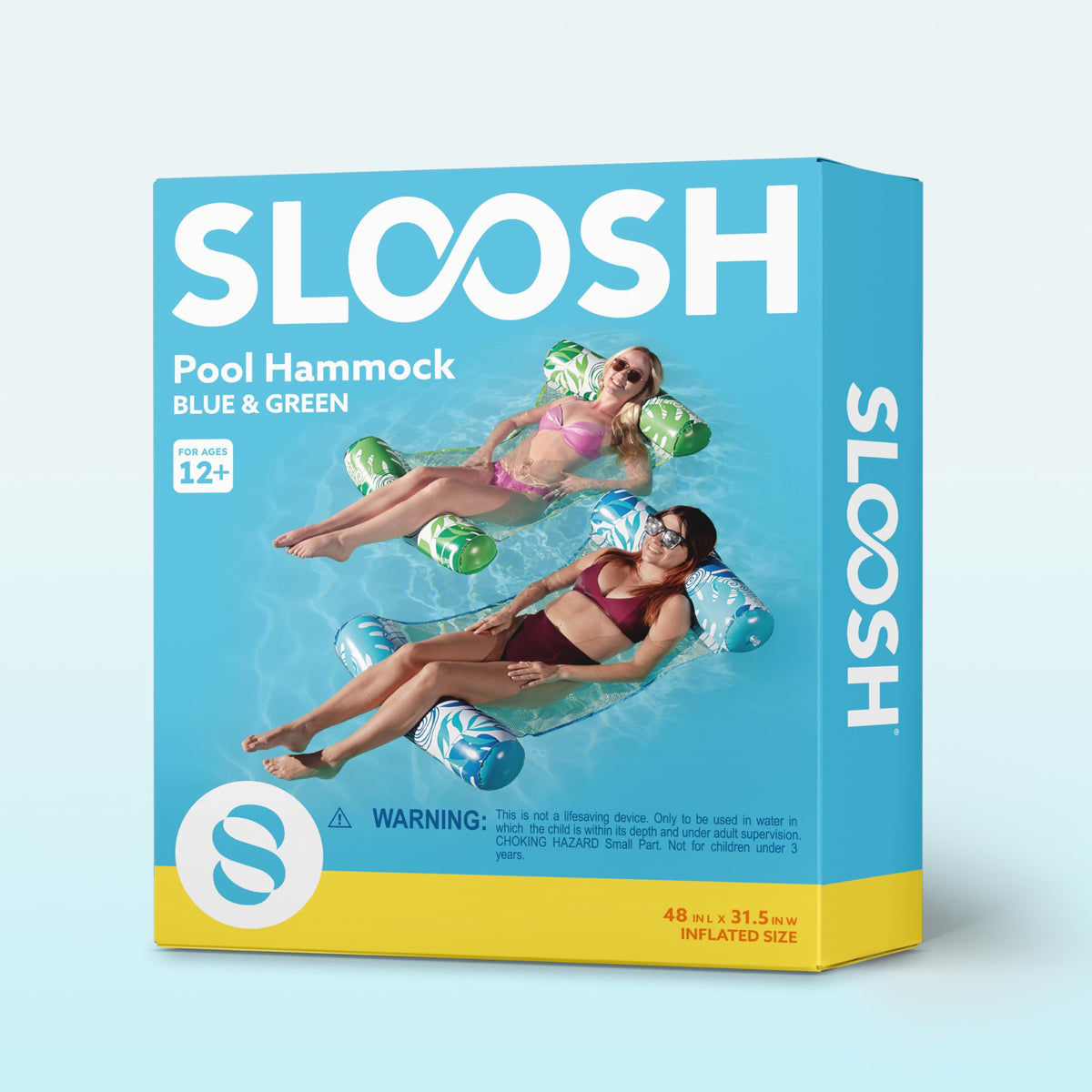 Sloosh 2 Packs Tropical Leaves Hammock Pool Floats – 4-in-1 Inflatable Loungers (Blue & Green)