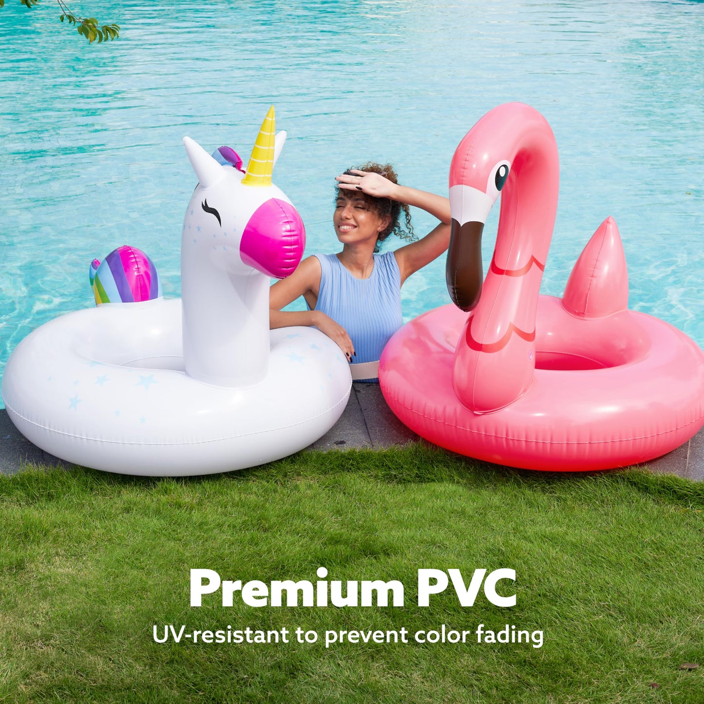 Sloosh 2-Pack Unicorn & Flamingo Pool Floats | Large 42-Inch Inflatable Floats
