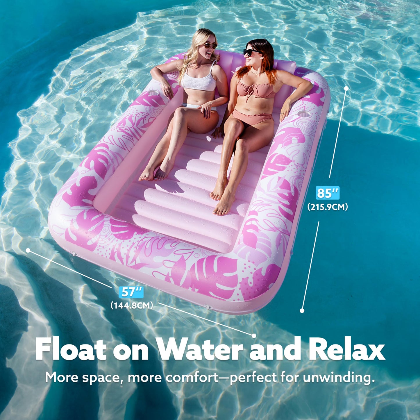 SLOOSH Inflatable Tanning Pool Lounger Float – XL 85x57 in, Blushing Pink