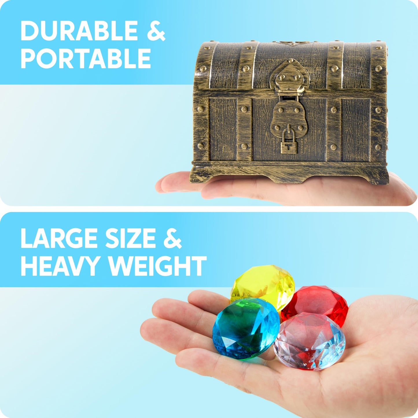 Sloosh Diving Gems Pool Toys – 16 Colorful Acrylic Diamonds & Pirate Treasure Chest