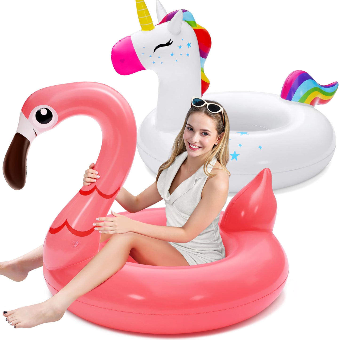 Sloosh 2-Pack Unicorn & Flamingo Pool Floats | Large 42-Inch Inflatable Floats