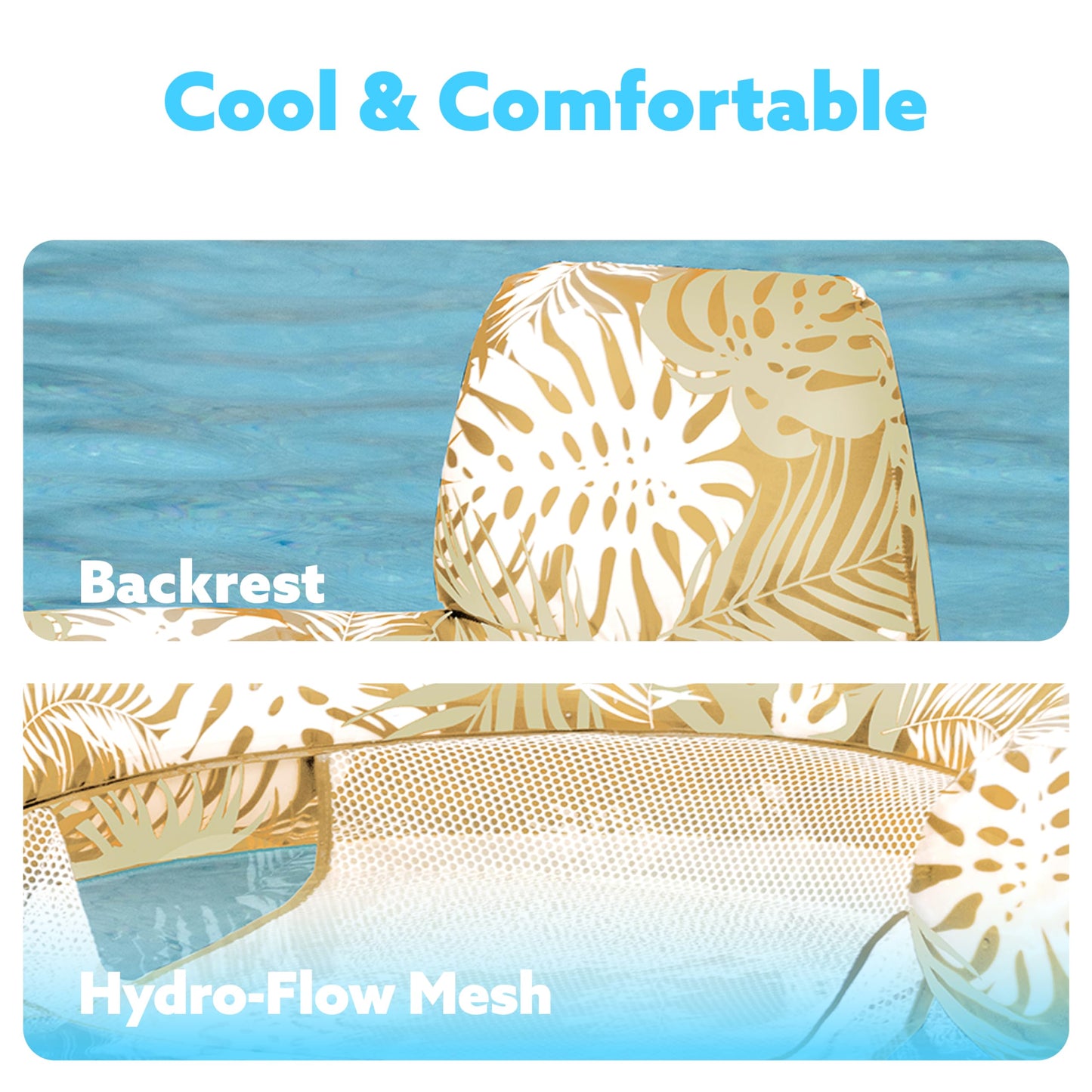 Sloosh Inflatable Pool Noodle Chair – Plant Pattern Floating Hammock (Champagne)
