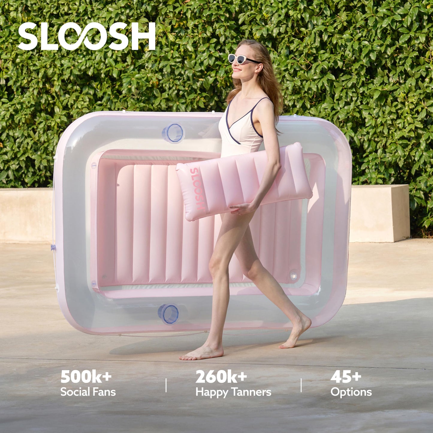 Sloosh Inflatable Tanning Pool Lounger 70x46 in | Sunbathing Pool Float with Pillow