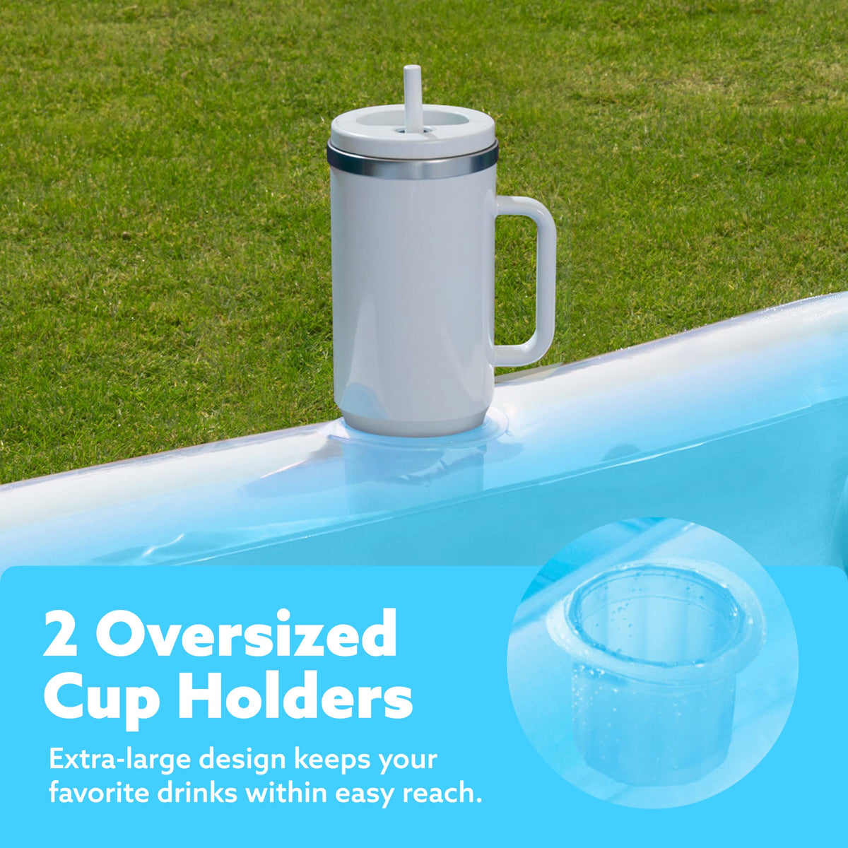 SLOOSH Inflatable Tanning Pool Lounger Float – 70” x 46”, Pillow, Drink Holders, 4-in-1 Suntan Bed