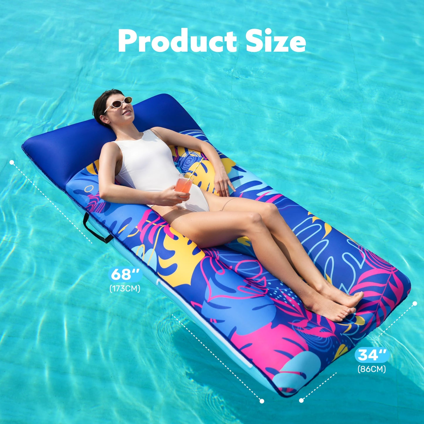 SLOOSH XL Fabric Lounger - 68x34 in Blue Inflatable Pool Float with Headrest