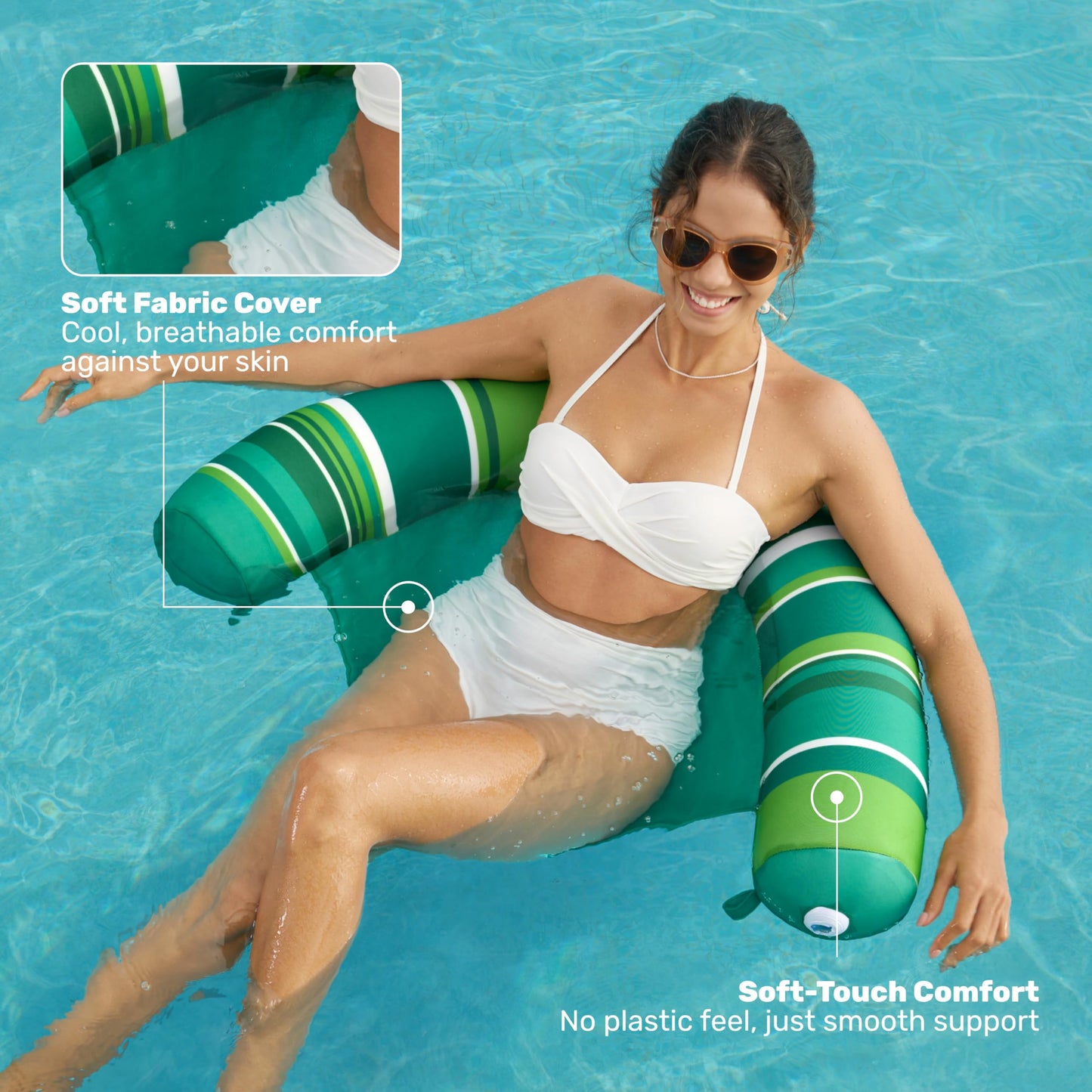 Sloosh Inflatable Pool Floats Chairs – 2-Pack Adults with Stripes (Blue & Green)
