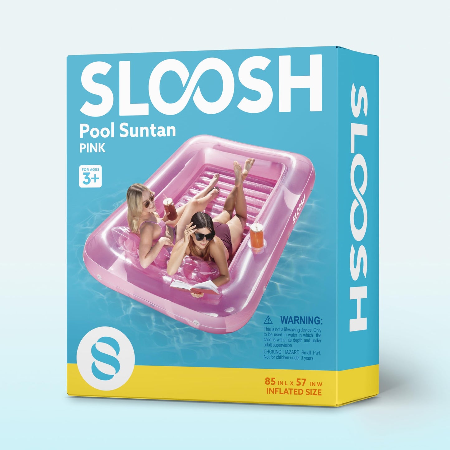 Sloosh Inflatable Tanning Pool Lounger – 85x57 in, Extra Large Pink