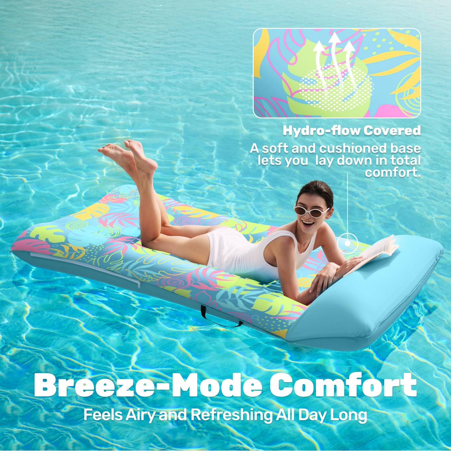 SLOOSH XL Fabric Covered Pool Float Lounger – 68x34 in, Headrest, Ultra Comfort
