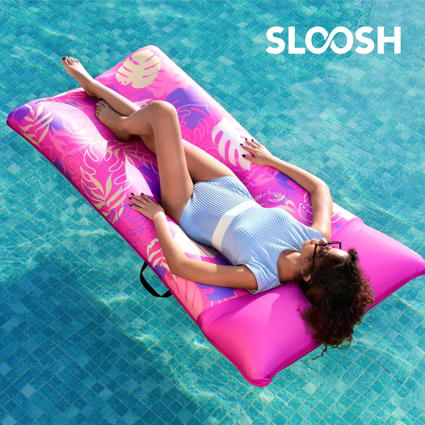 SLOOSH XL Fabric Covered Pool Float – 68 x 34 in Pink with Headrest