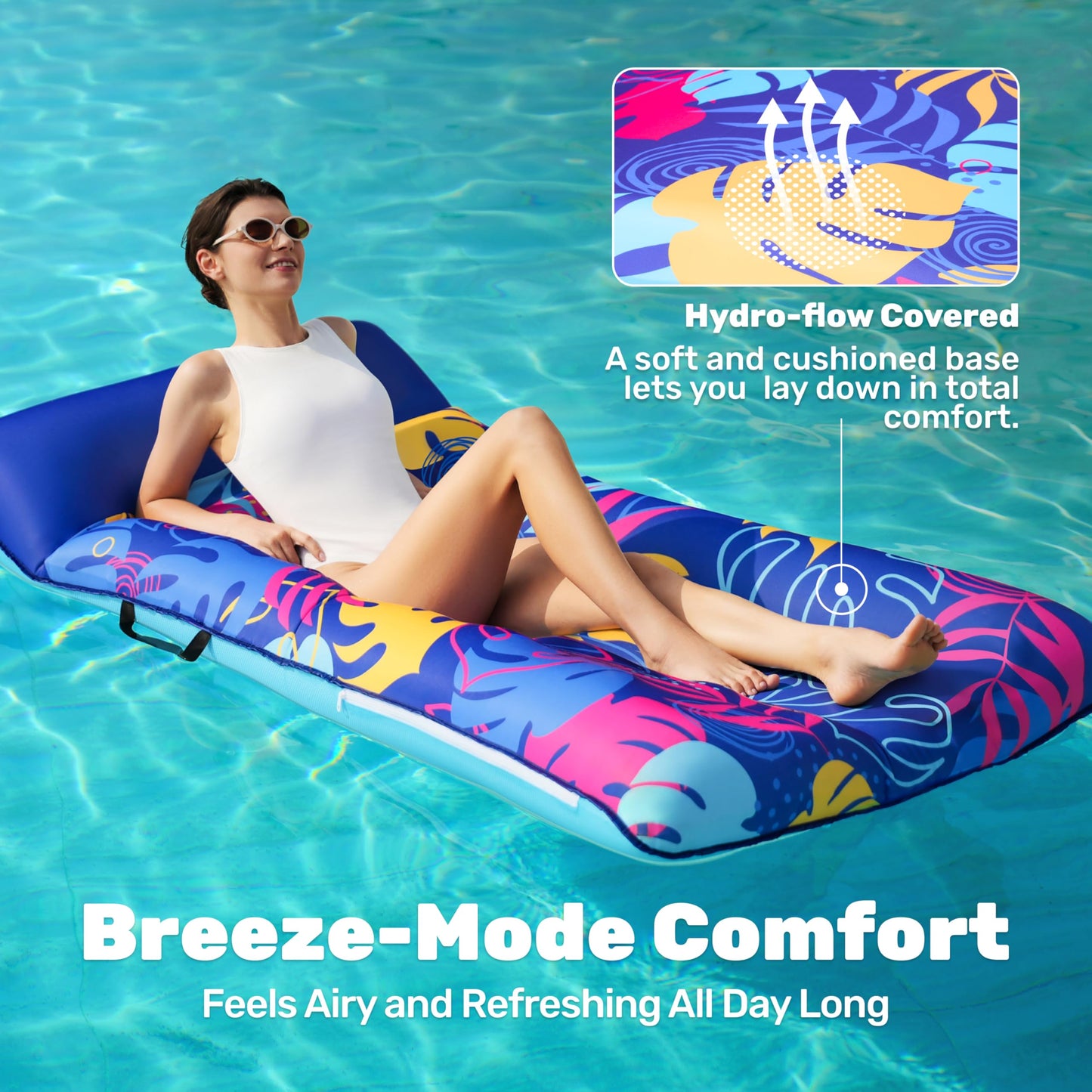 SLOOSH XL Fabric Lounger - 68x34 in Blue Inflatable Pool Float with Headrest