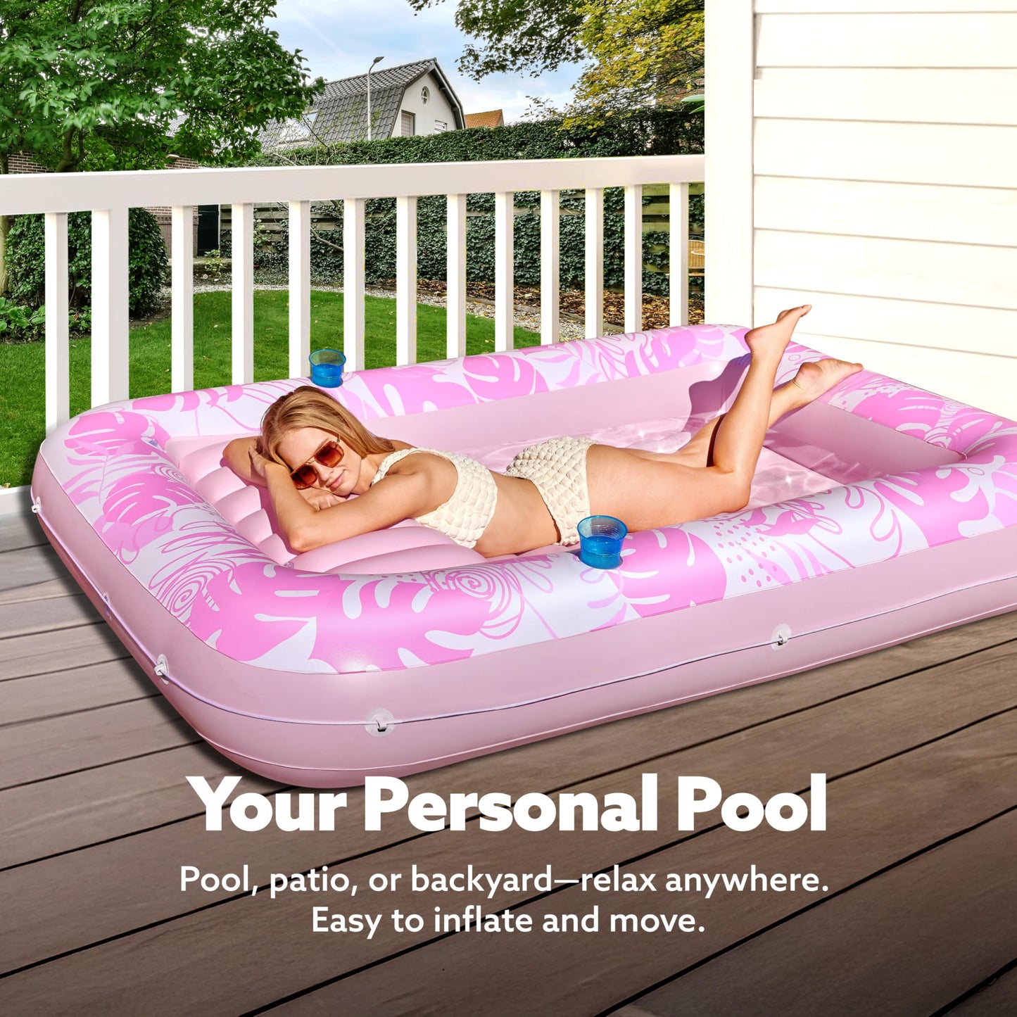 SLOOSH Inflatable Tanning Pool Lounger Float – XL 85x57 in, Blushing Pink