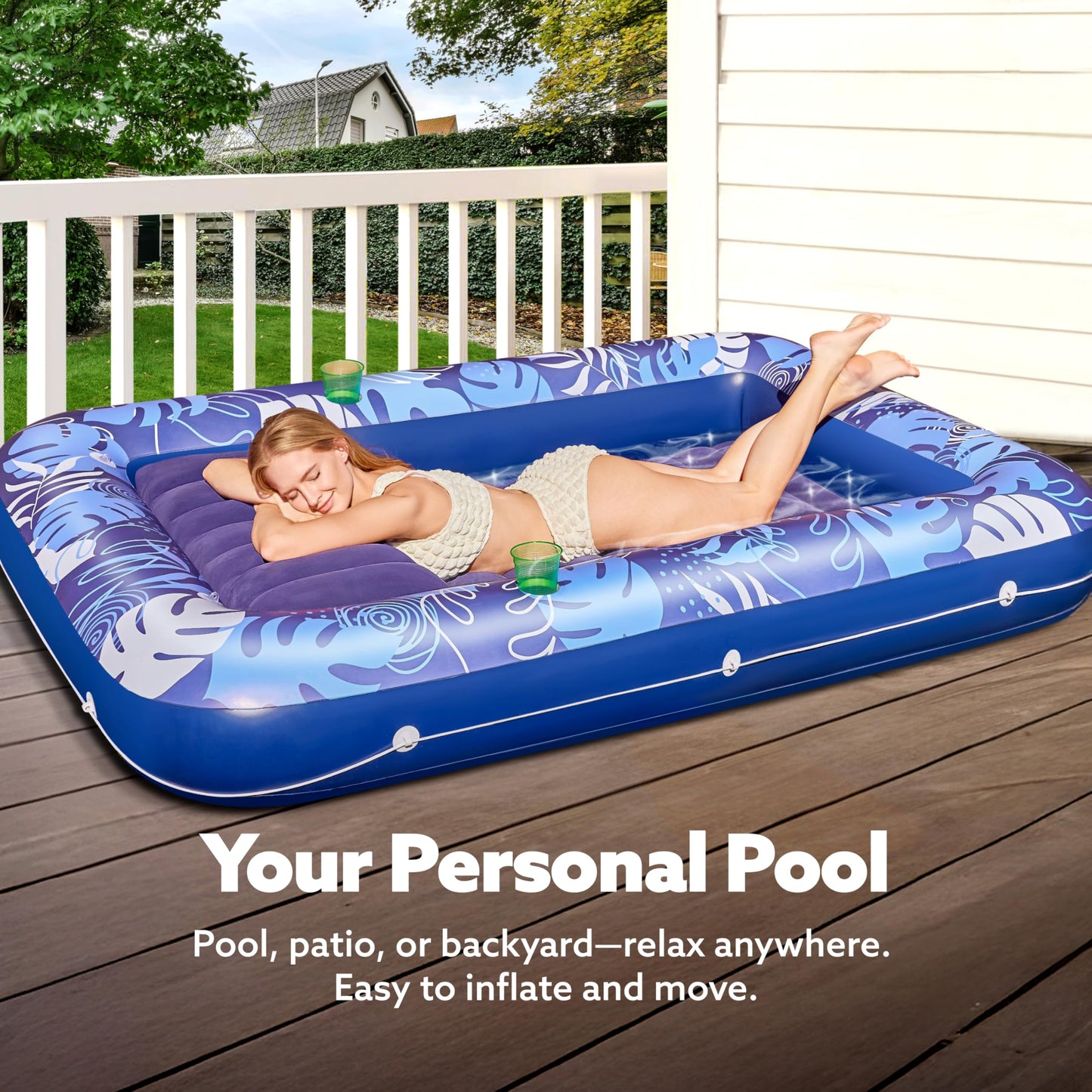 Sloosh Inflatable Tanning Pool Lounger Float — XL 85 x 57, 4-in-1 Sunbed, Dark Blue