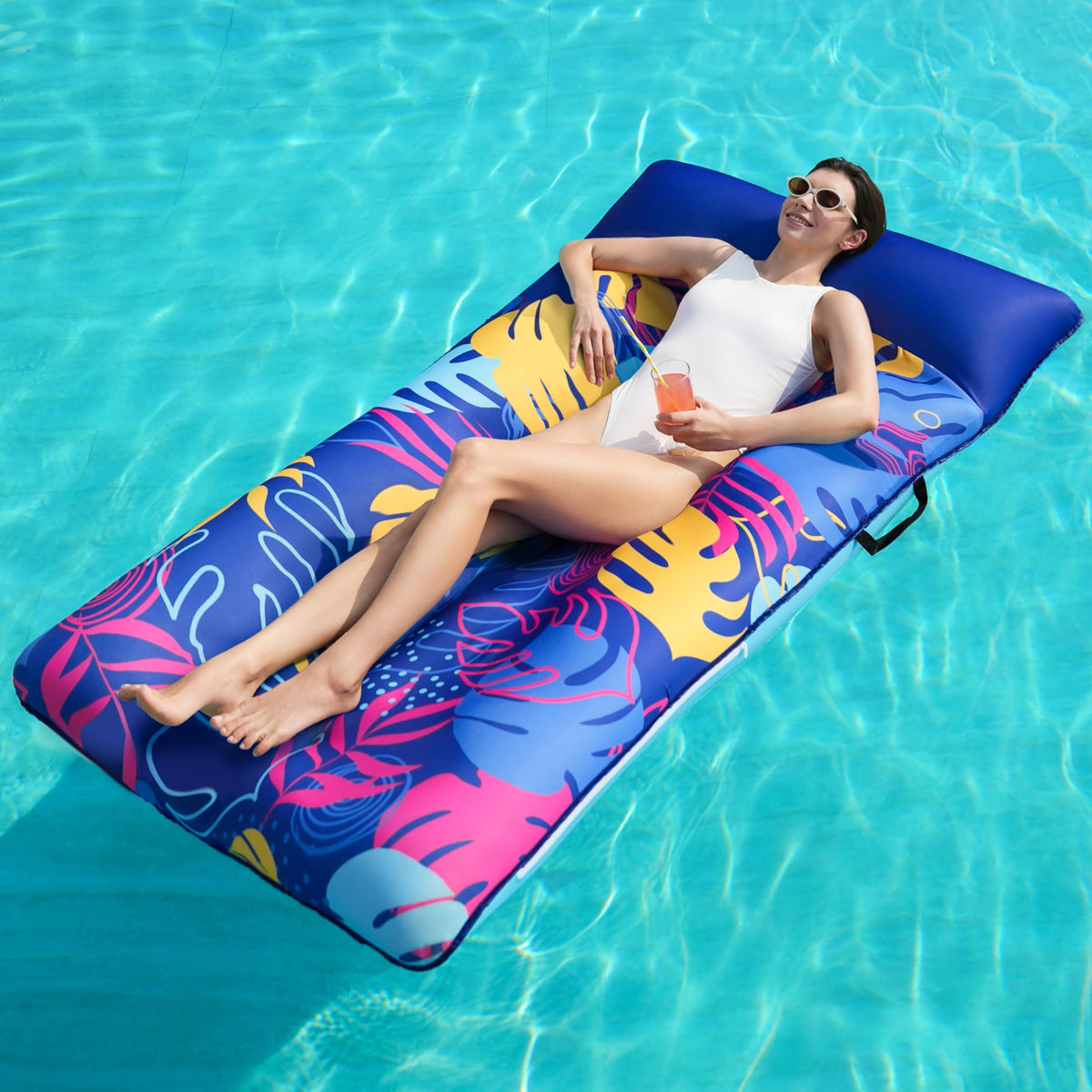 SLOOSH XL Fabric Lounger - 68x34 in Blue Inflatable Pool Float with Headrest