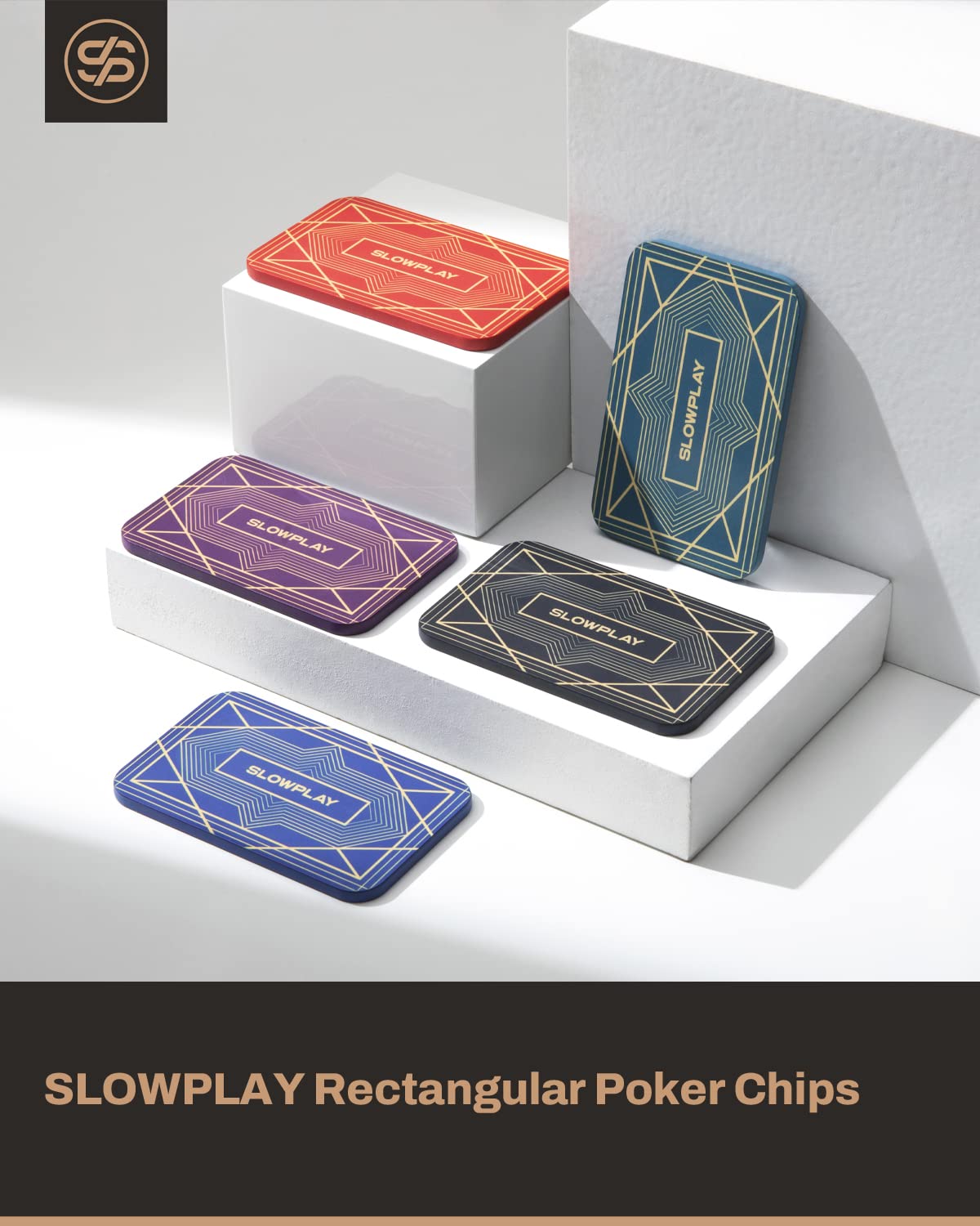 SLOWPLAY Rectangular Poker Chips Plaques – 10-Pack, 34g Ceramic Composite, European Style, Denomination-Free – Blue