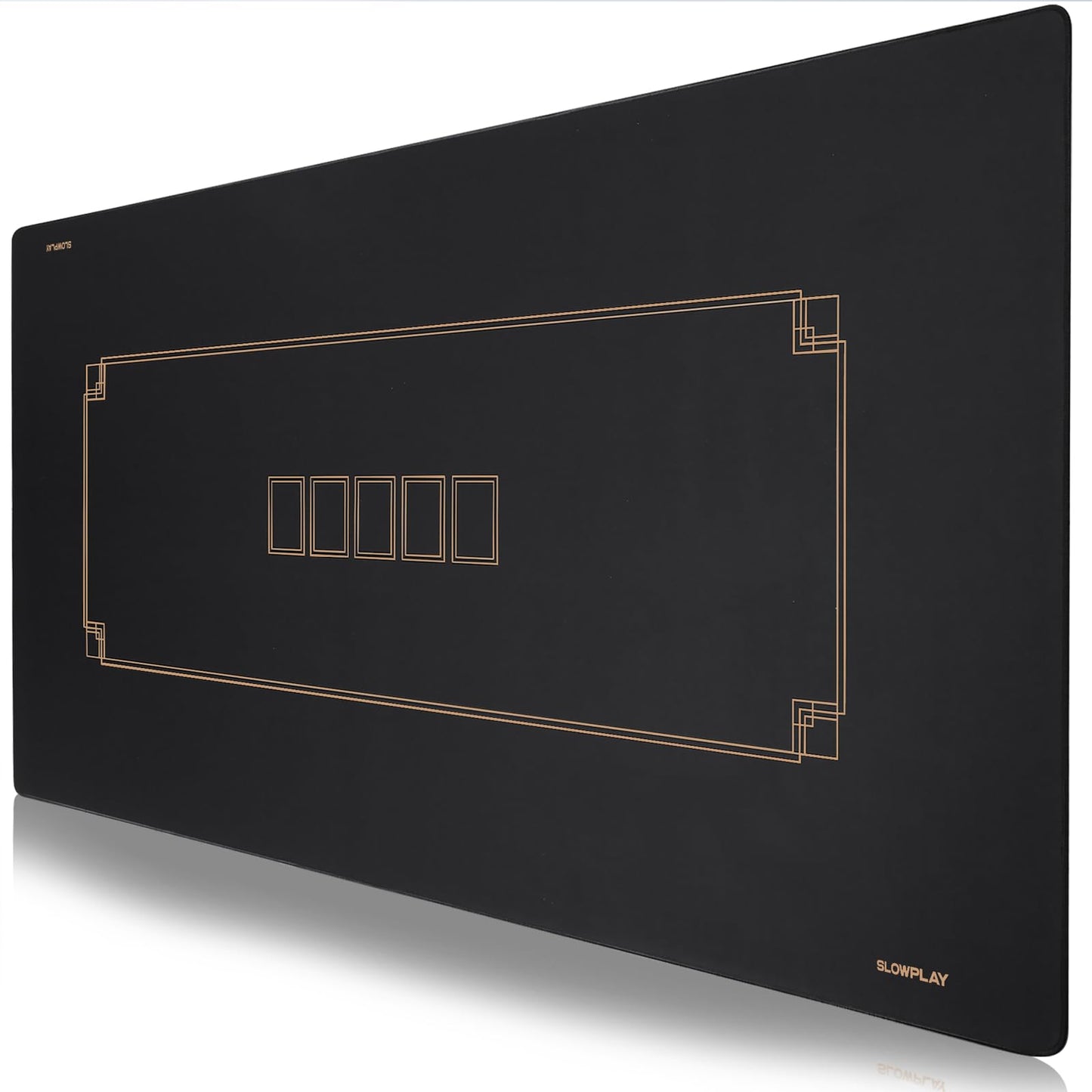 SLOWPLAY Godel Poker Mat 94x47 — Portable, Water-Repellent Table Top (Black/Champagne Gold)