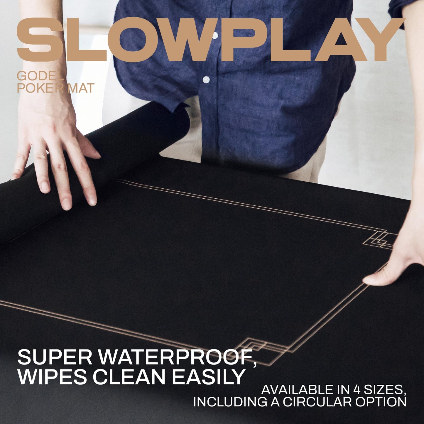 SLOWPLAY Godel Poker Mat 94x47 — Portable, Water-Repellent Table Top (Black/Champagne Gold)