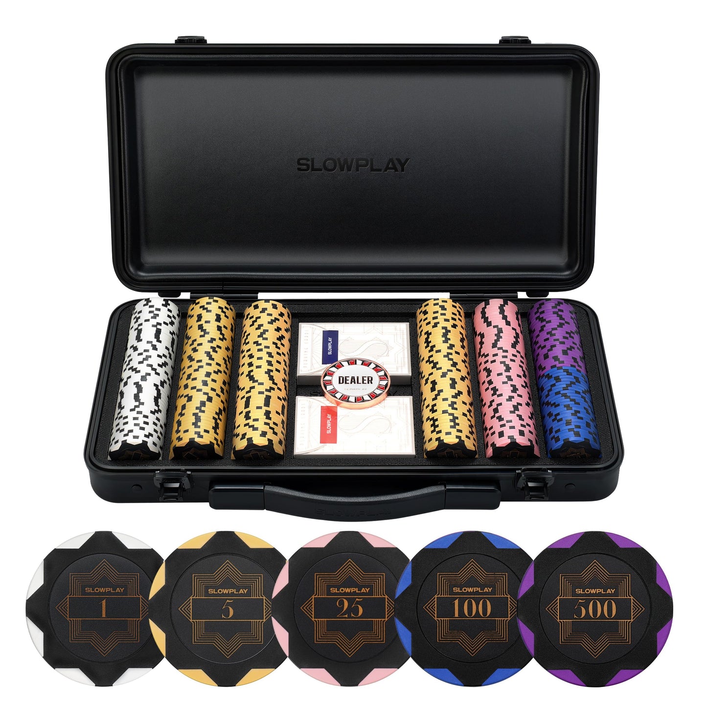 SLOWPLAY Nash 14g Clay Poker Chip Set Black Gold Edition – 300 Chips for Texas Hold’em, Premium German Case