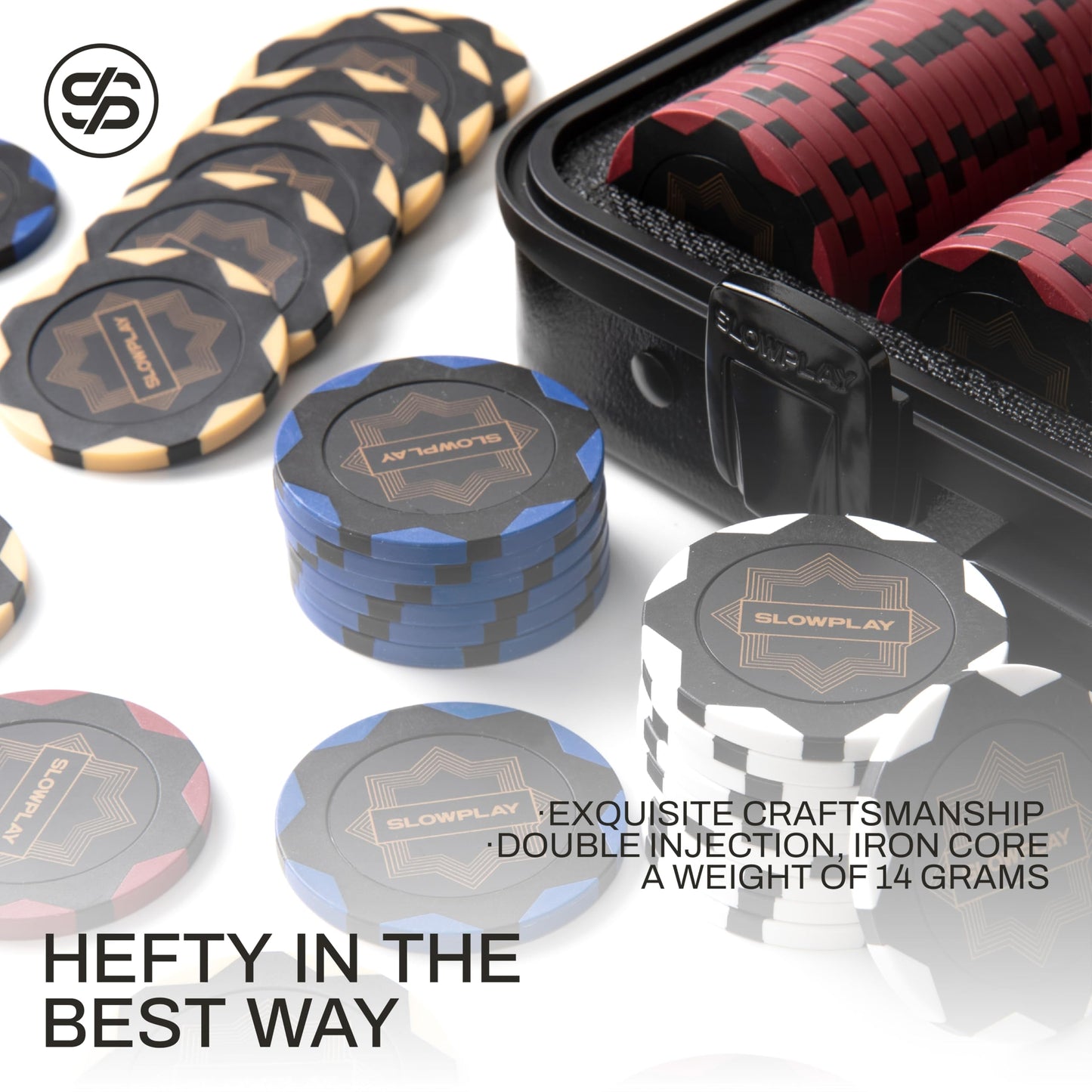 SLOWPLAY Nash 14g Clay Poker Chip Set Black Gold Edition – 300 Chips for Texas Hold’em, Premium German Case