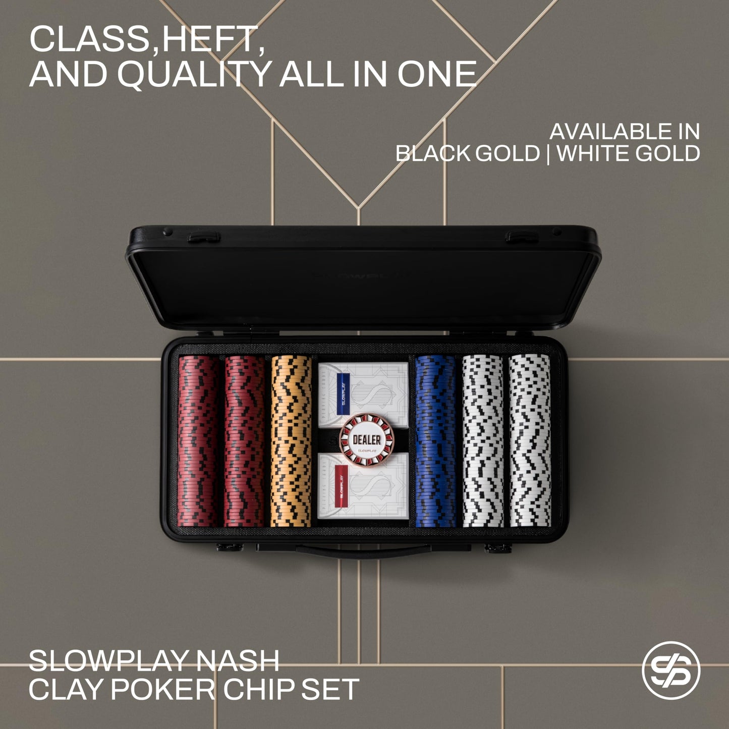 SLOWPLAY Nash 14g Clay Poker Chip Set Black Gold Edition – 300 Chips for Texas Hold’em, Premium German Case