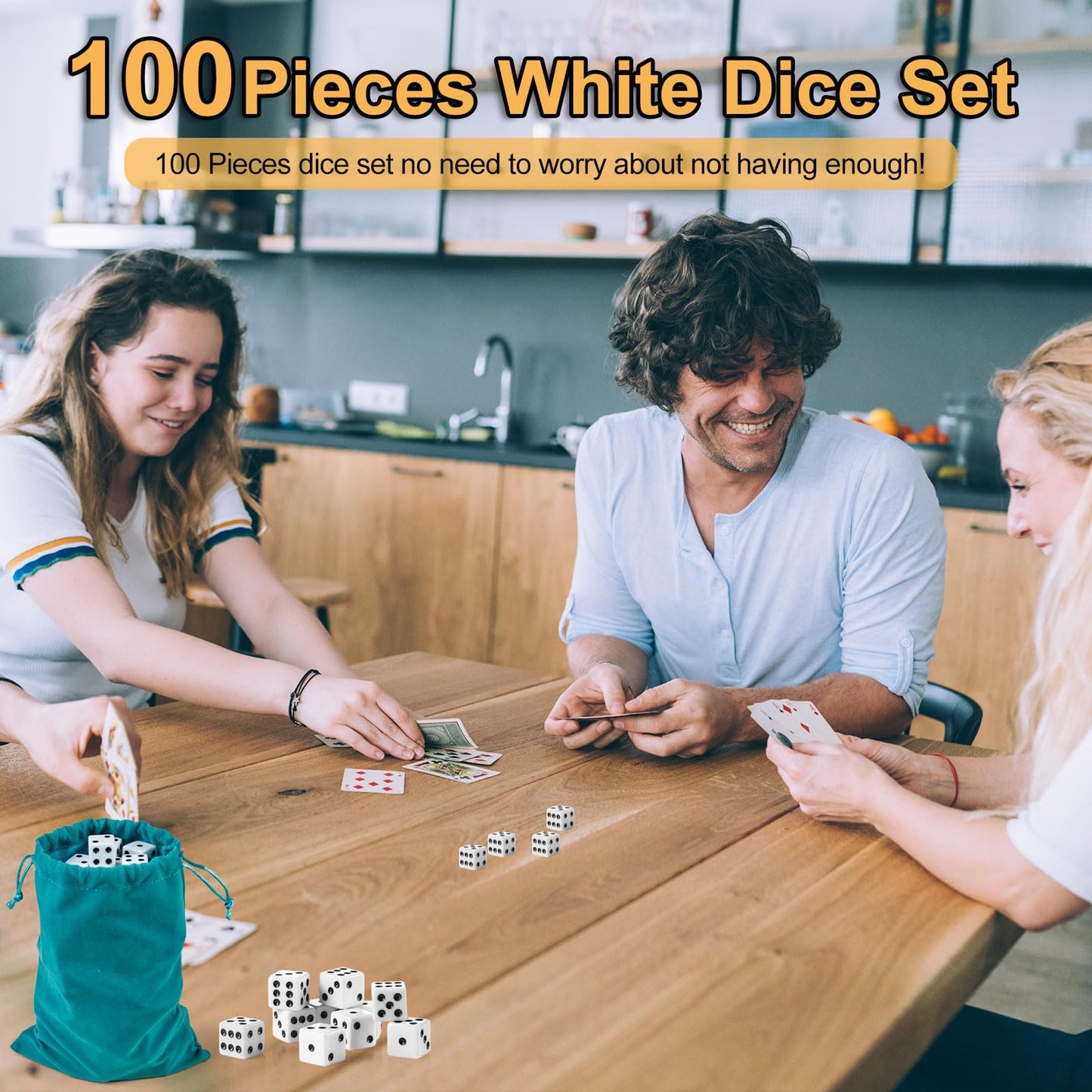 SLSESIN 100 Pieces Dice Set – 16mm White D6 Dice with Pouch for Board Games, Classrooms, and Events
