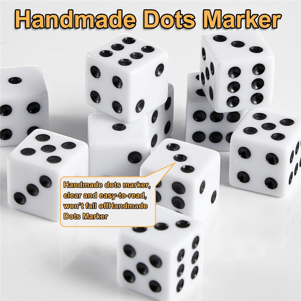 SLSESIN 100 Pieces Dice Set – 16mm White D6 Dice with Pouch for Board Games, Classrooms, and Events