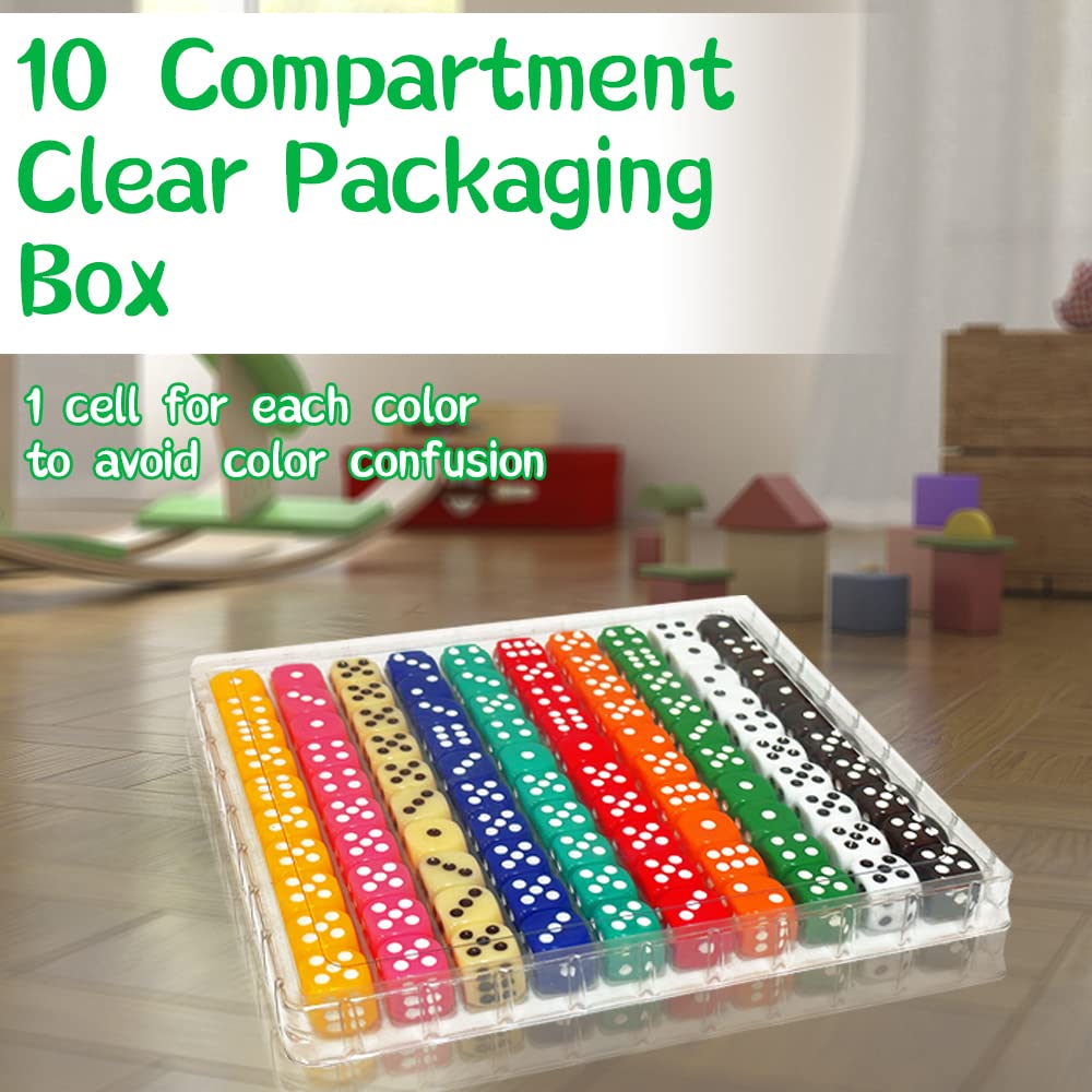 SLSESIN 100-Piece 16mm Dice Set – 10-Color Opaque D6 with Portable Box