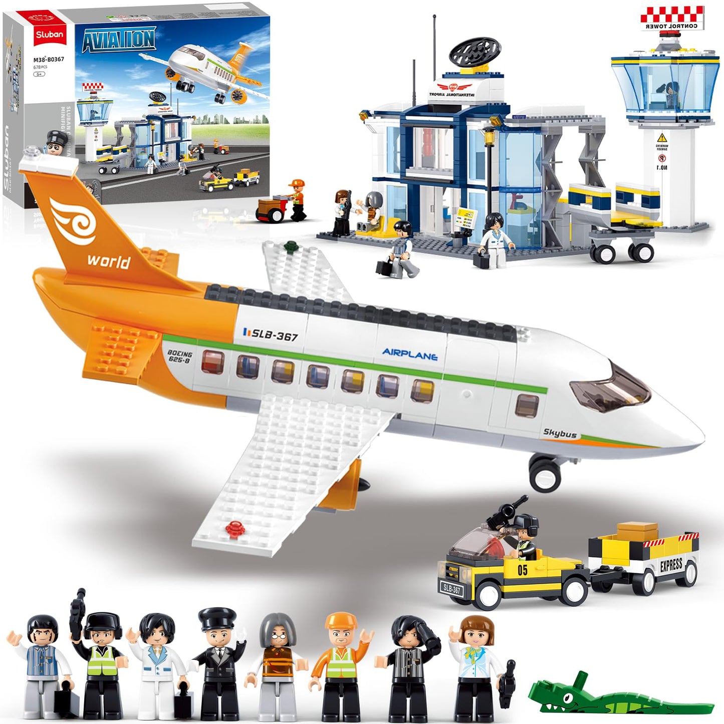Sluban Airplane Building Set – City Airport Playset with 8 Minifigures