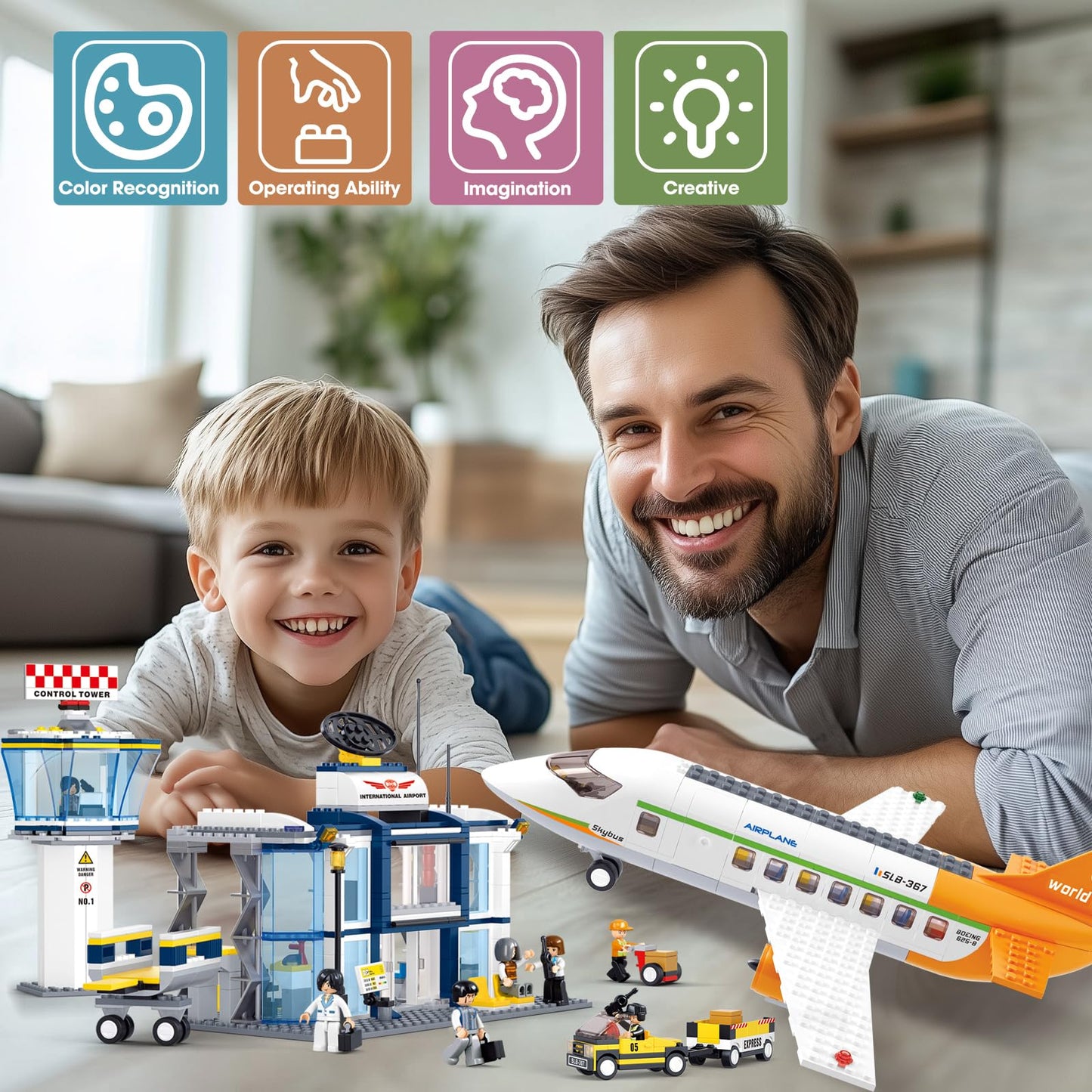 Sluban Airplane Building Set – City Airport Playset with 8 Minifigures