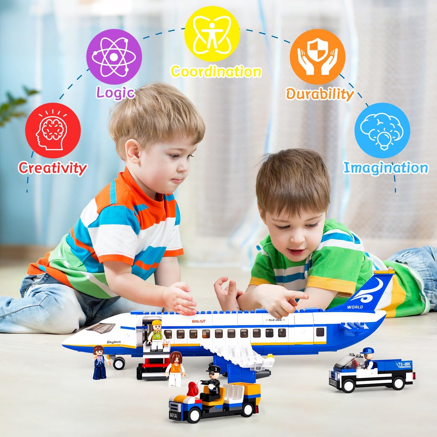 Sluban City Passenger Airplane Building Set – STEM Airport Playset for Kids 6+